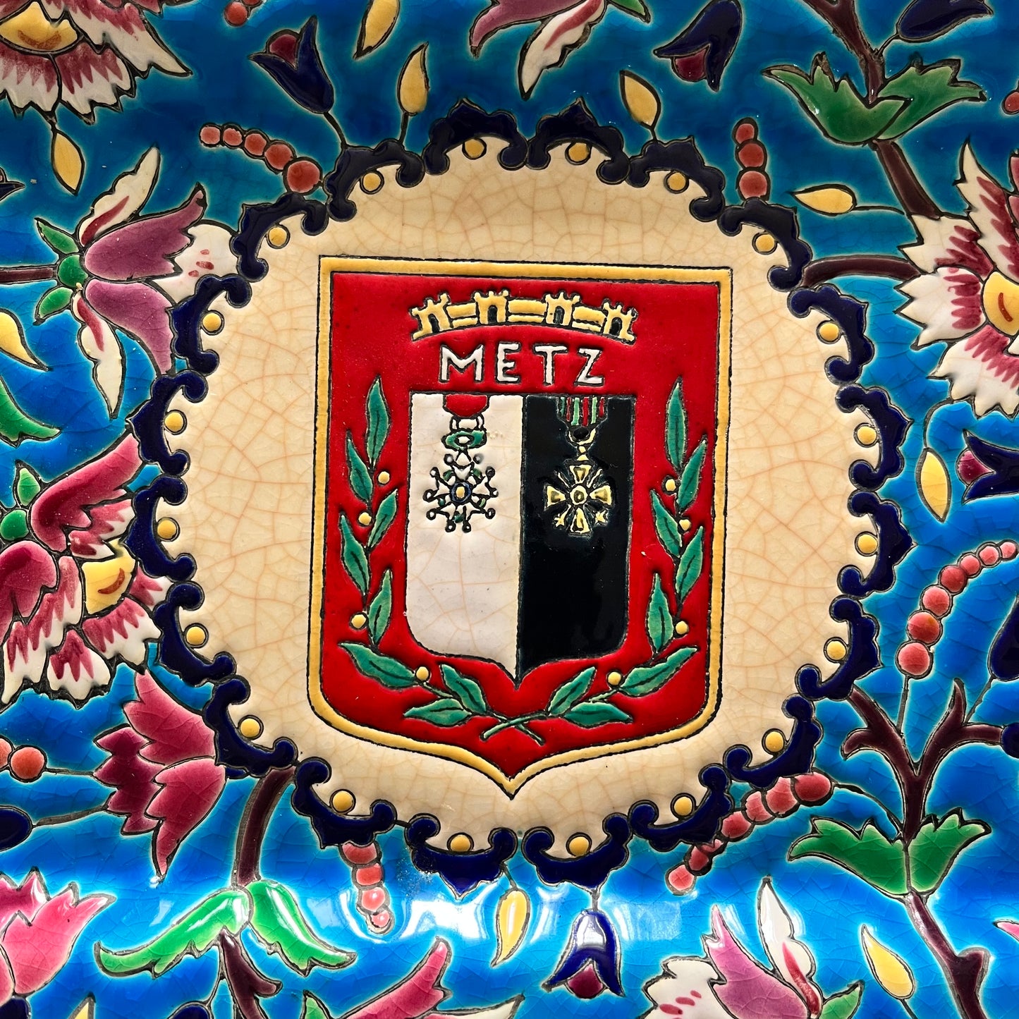 Vintage Longwy Enamel Dish – “Metz” Coat of Arms | Made in France