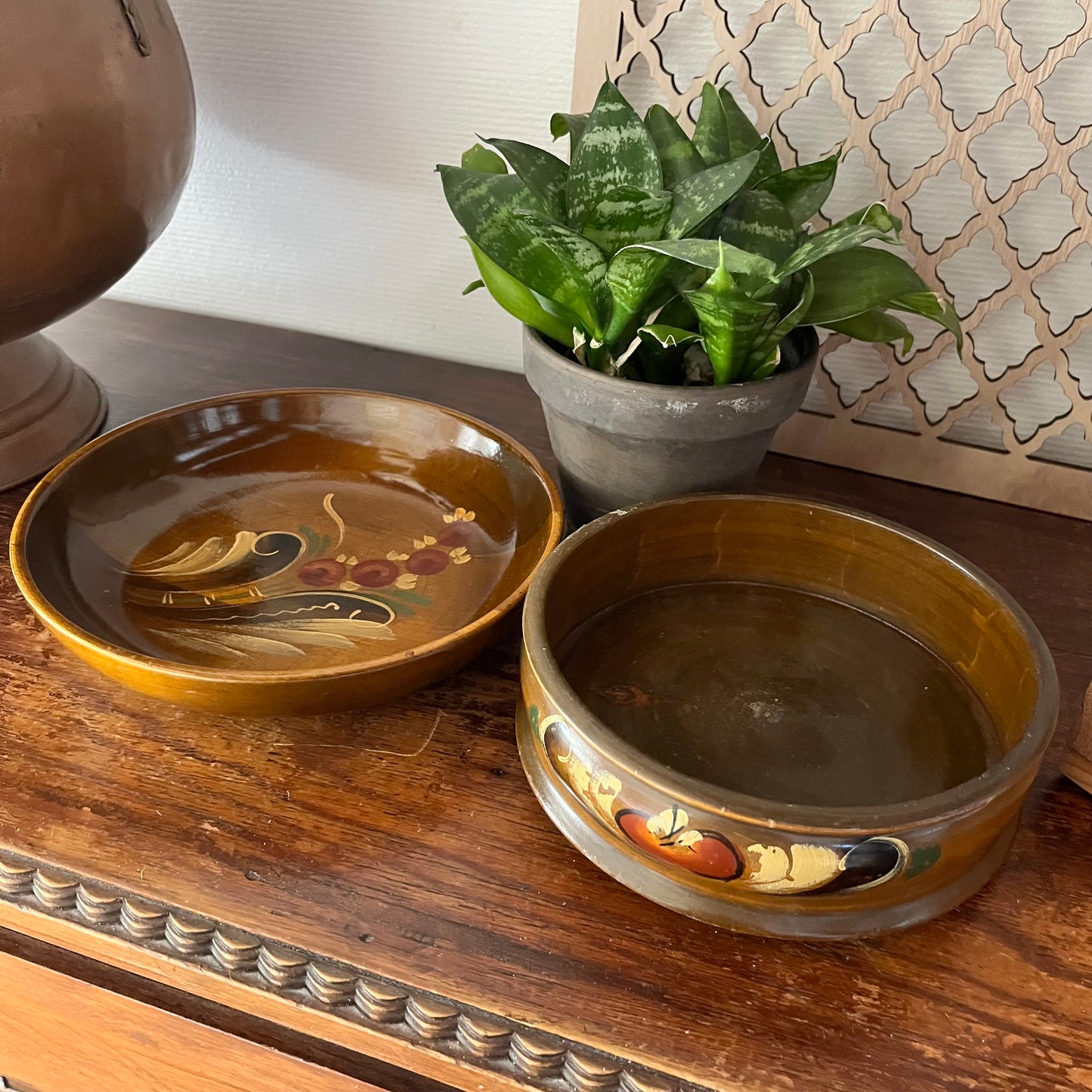 Vintage Norwegian Hand-Painted Wooden Bowls