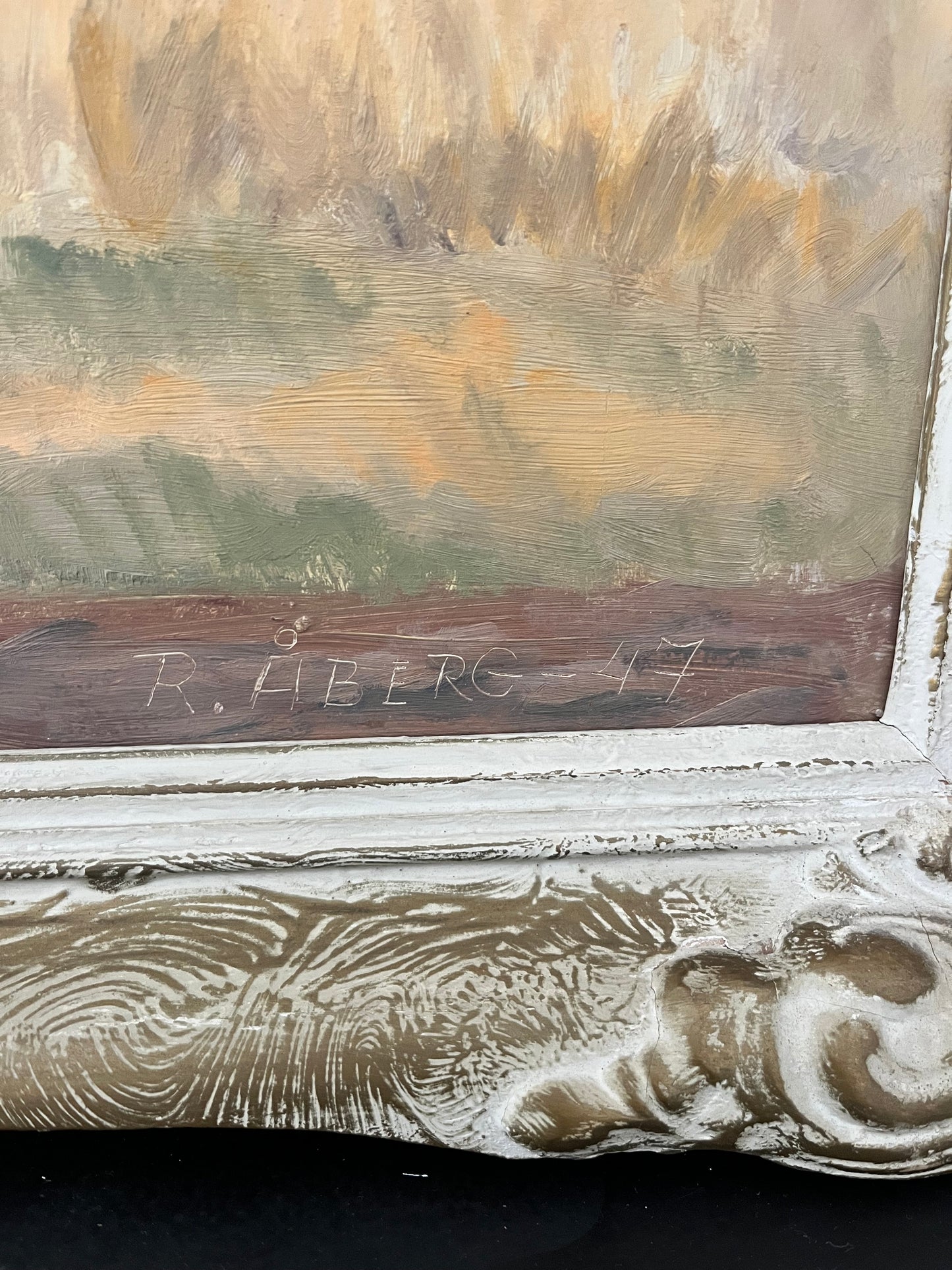 Autumn Fields. Original Landscape Painting by R. Åberg, Sweden 1947