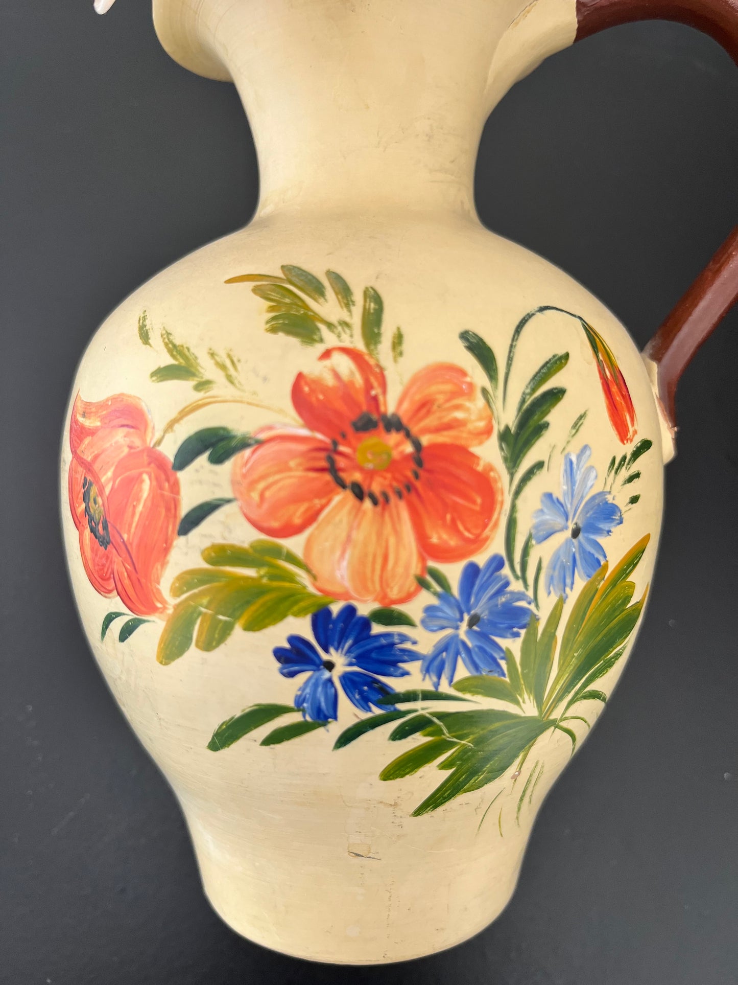 Hand-Painted Scandinavian Ceramic Pitcher – Vintage Floral Design