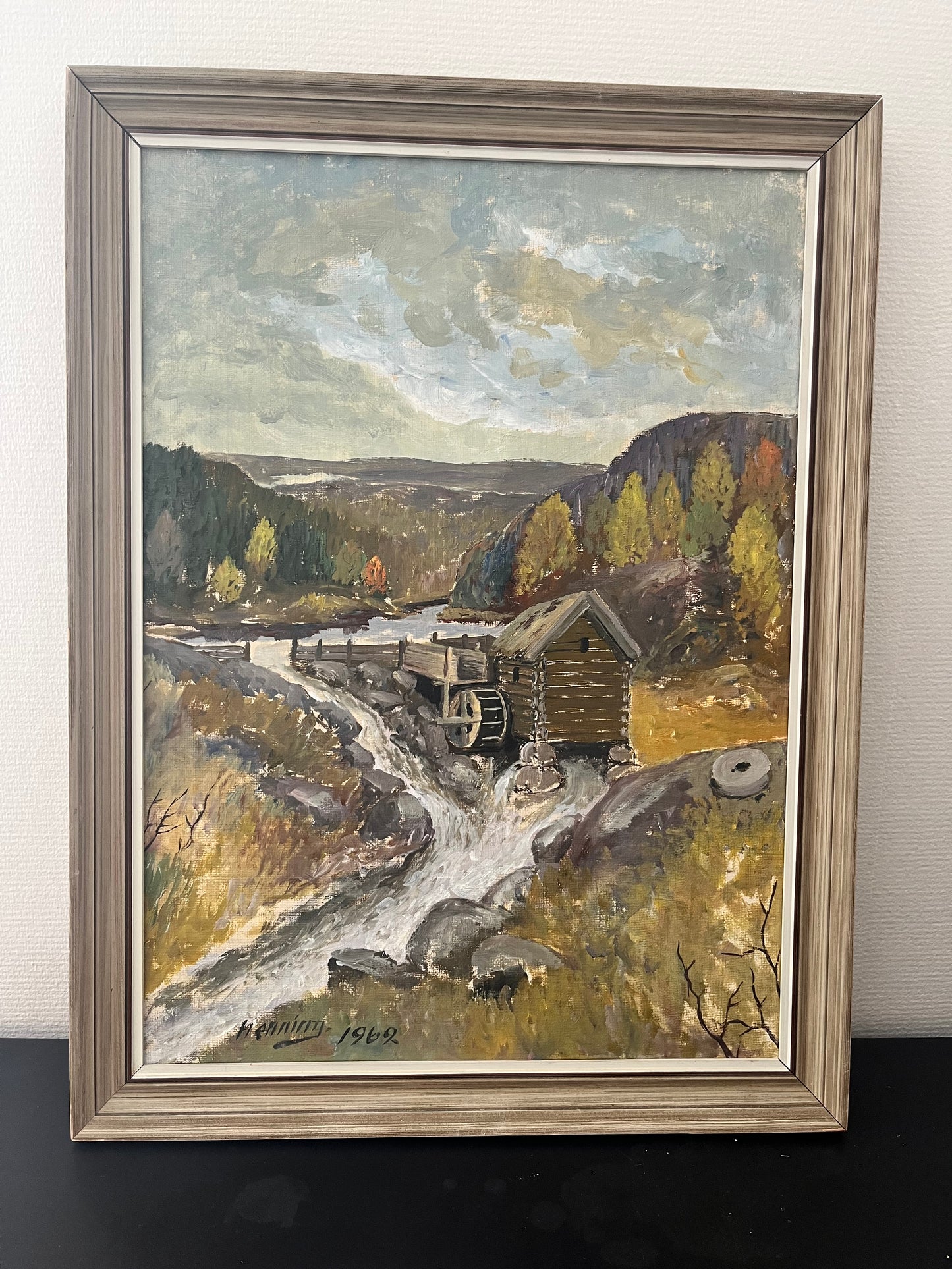 Rustic Watermill Landscape- Oil Painting by Swedish artist Henning, 1962