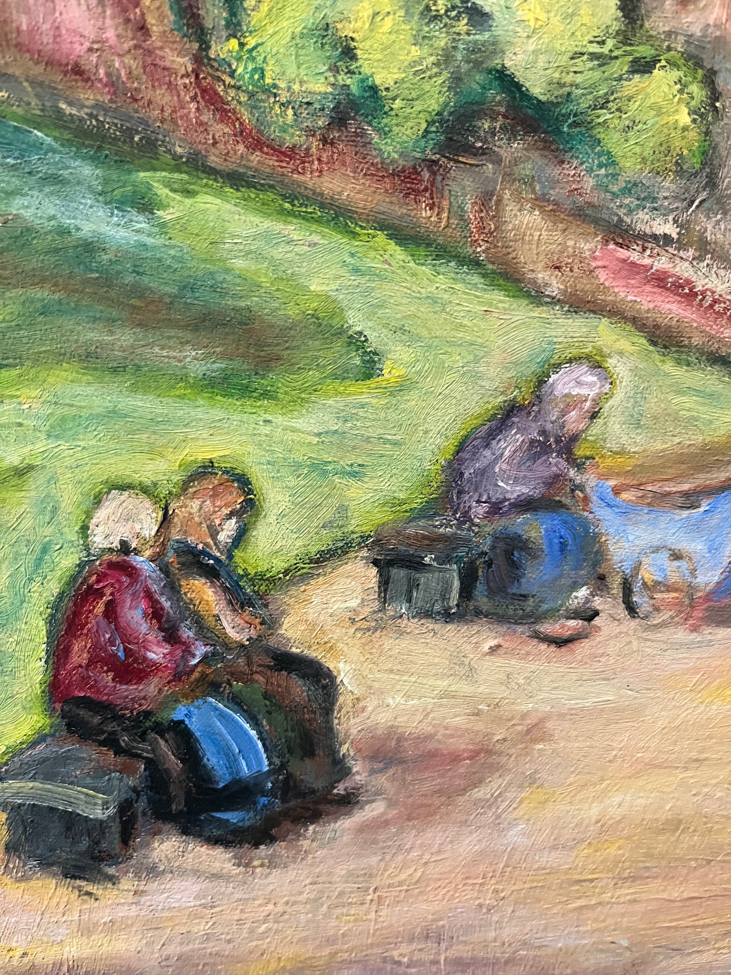 “Afternoon by the Cottage” Vintage Swedish Oil Painting.