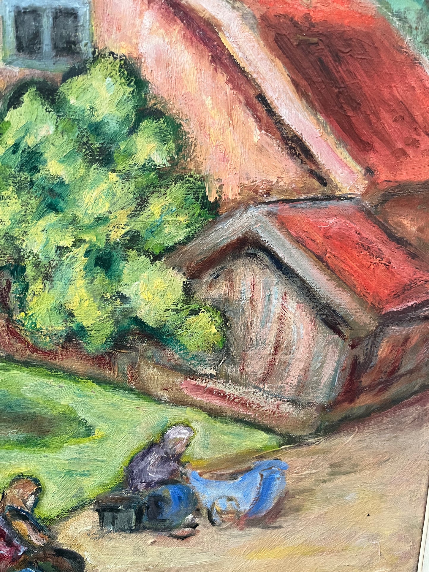 “Afternoon by the Cottage” Vintage Swedish Oil Painting.