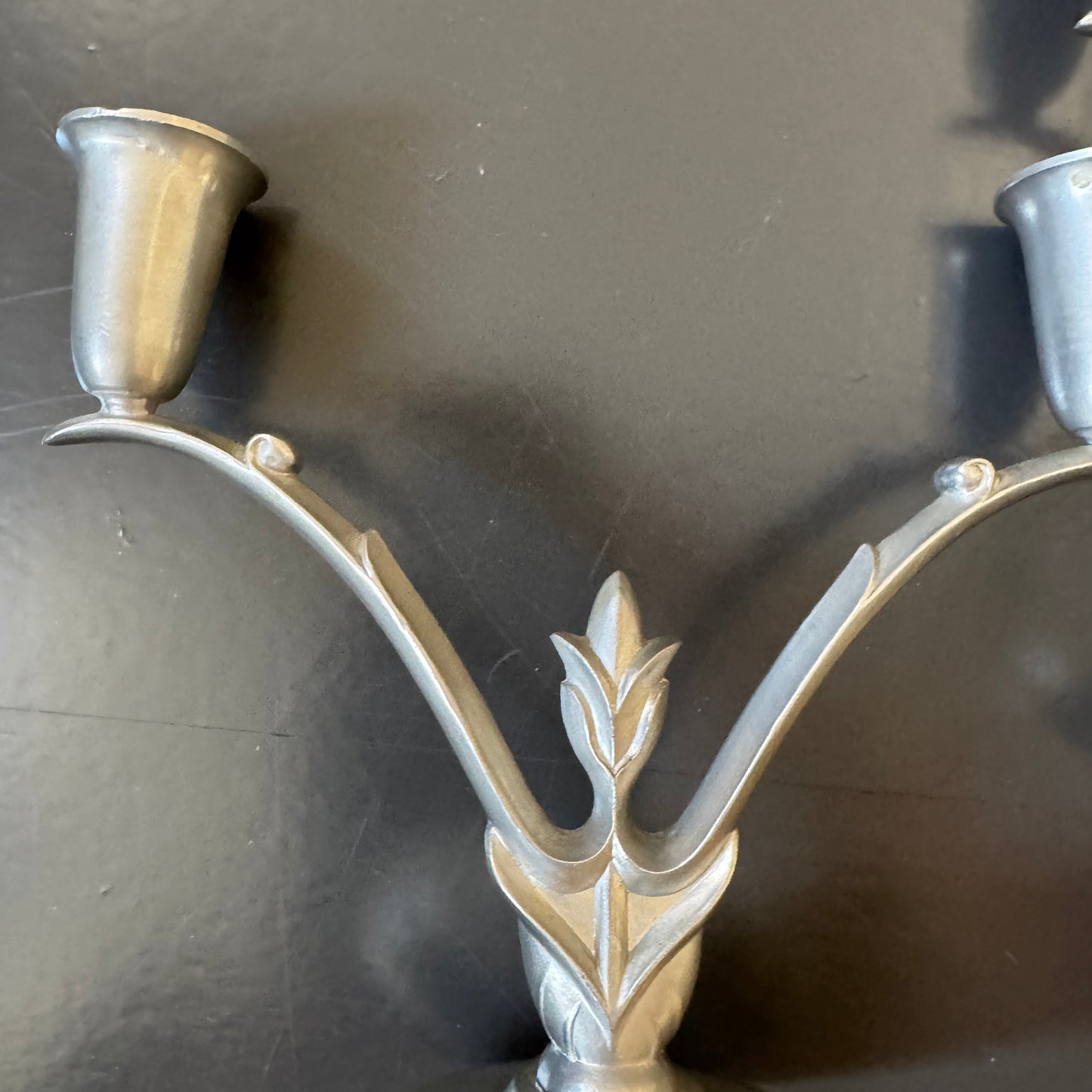 Nordtenn, Sweden 1933. Vintage Art Deco Pair of Pewter Candlesticks.