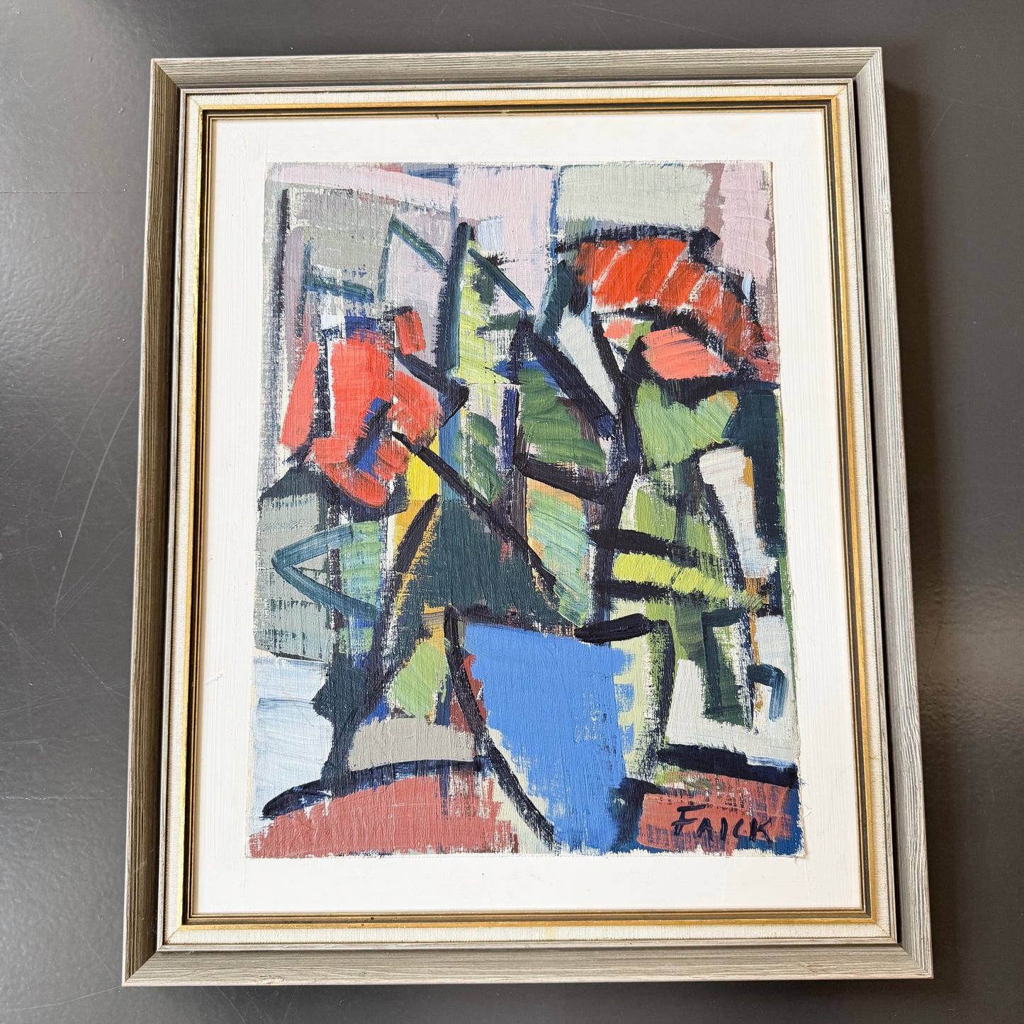 Geometry of Blossoms. Vintage Abstract Swedish Oil Painting.