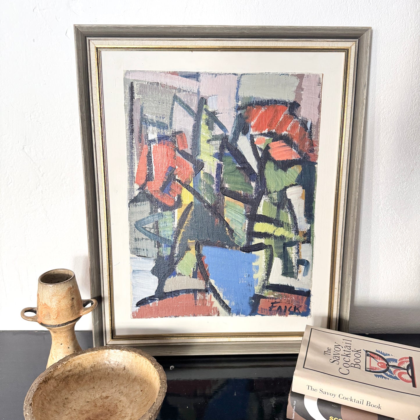 Geometry of Blossoms. Vintage Abstract Swedish Oil Painting.