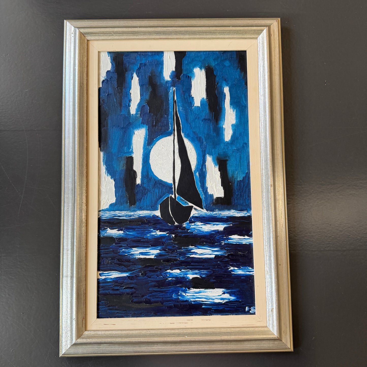 Moonlit Voyage. Vintage Swedish Oil Painting.