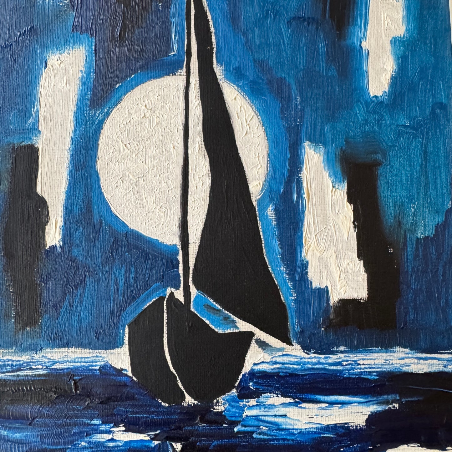 Moonlit Voyage. Vintage Swedish Oil Painting.