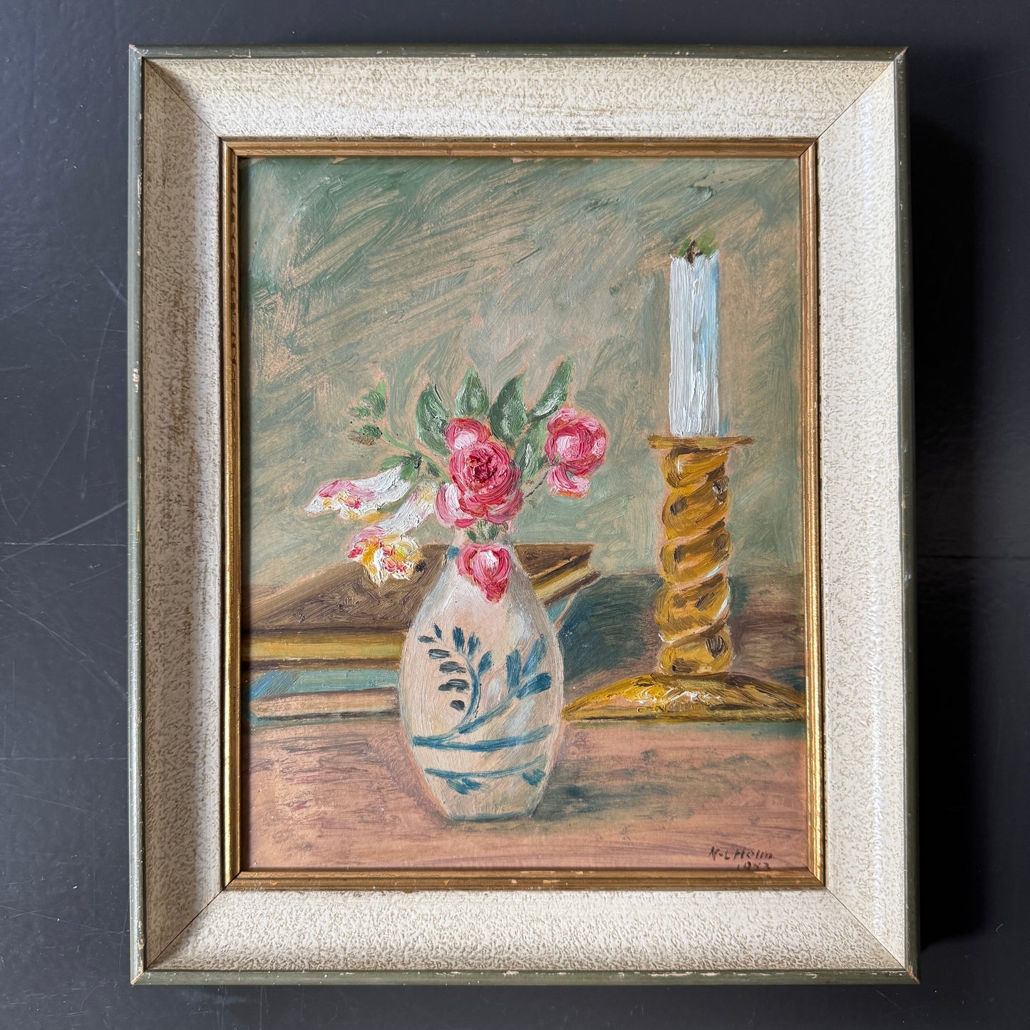 Sweden 1943. Vintage War Era Still Life Oil Painting.