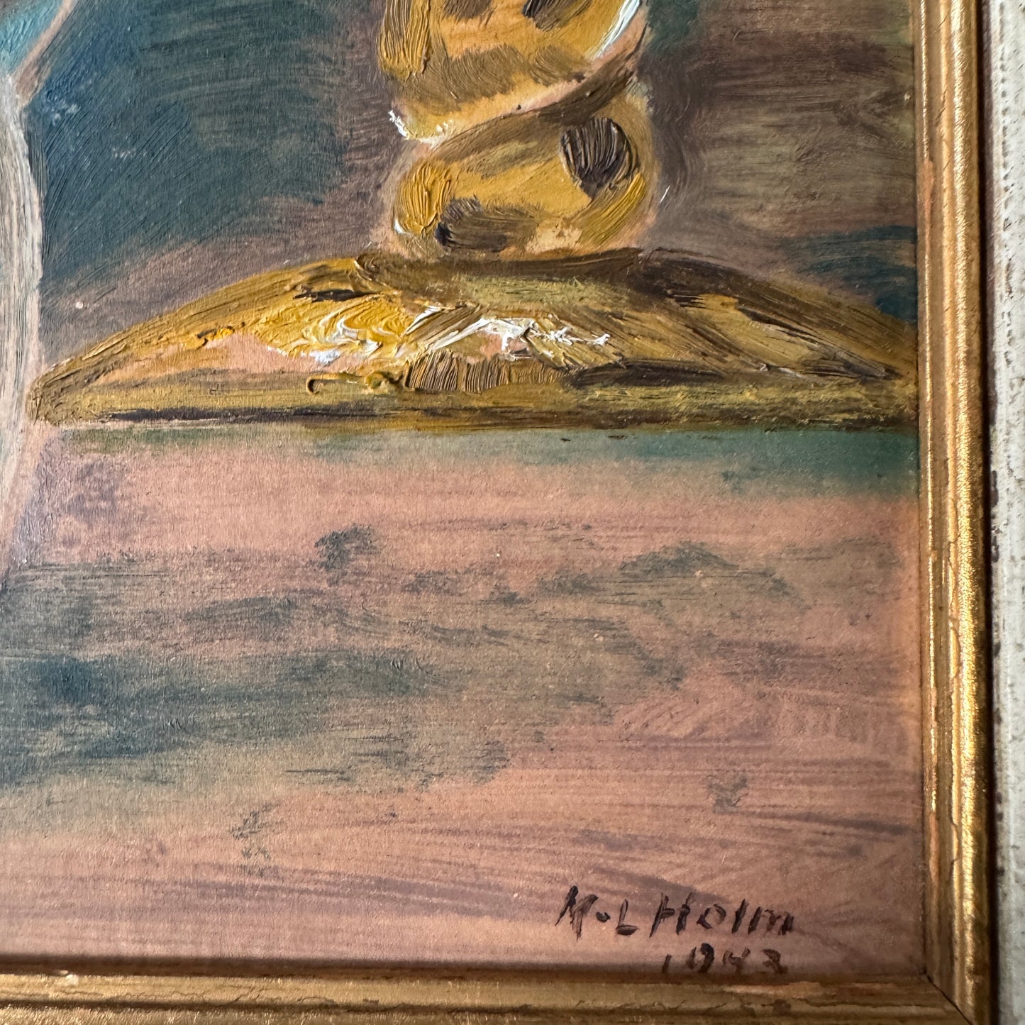 Sweden 1943. Vintage War Era Still Life Oil Painting.