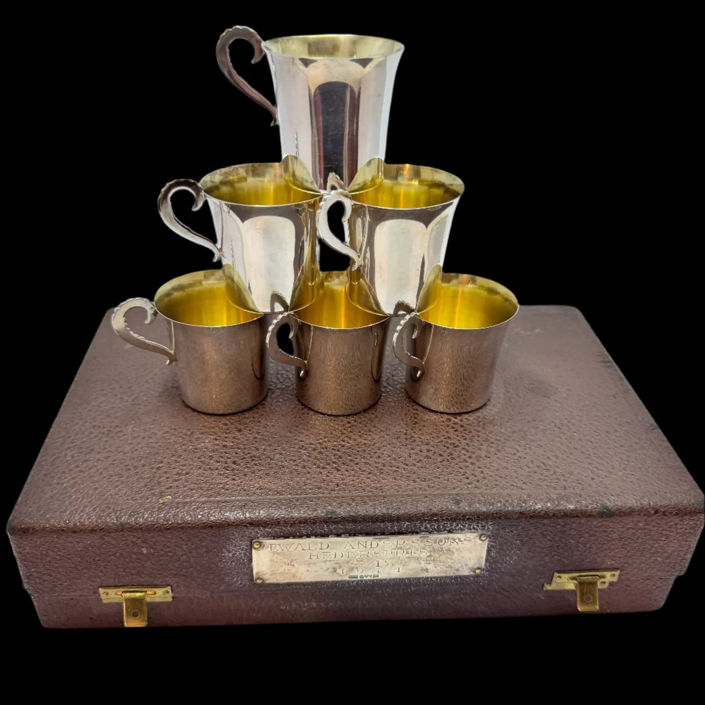 C.G Hallberg, Sweden 1938. Vintage Sterling Silver Boxed Liquor Cups