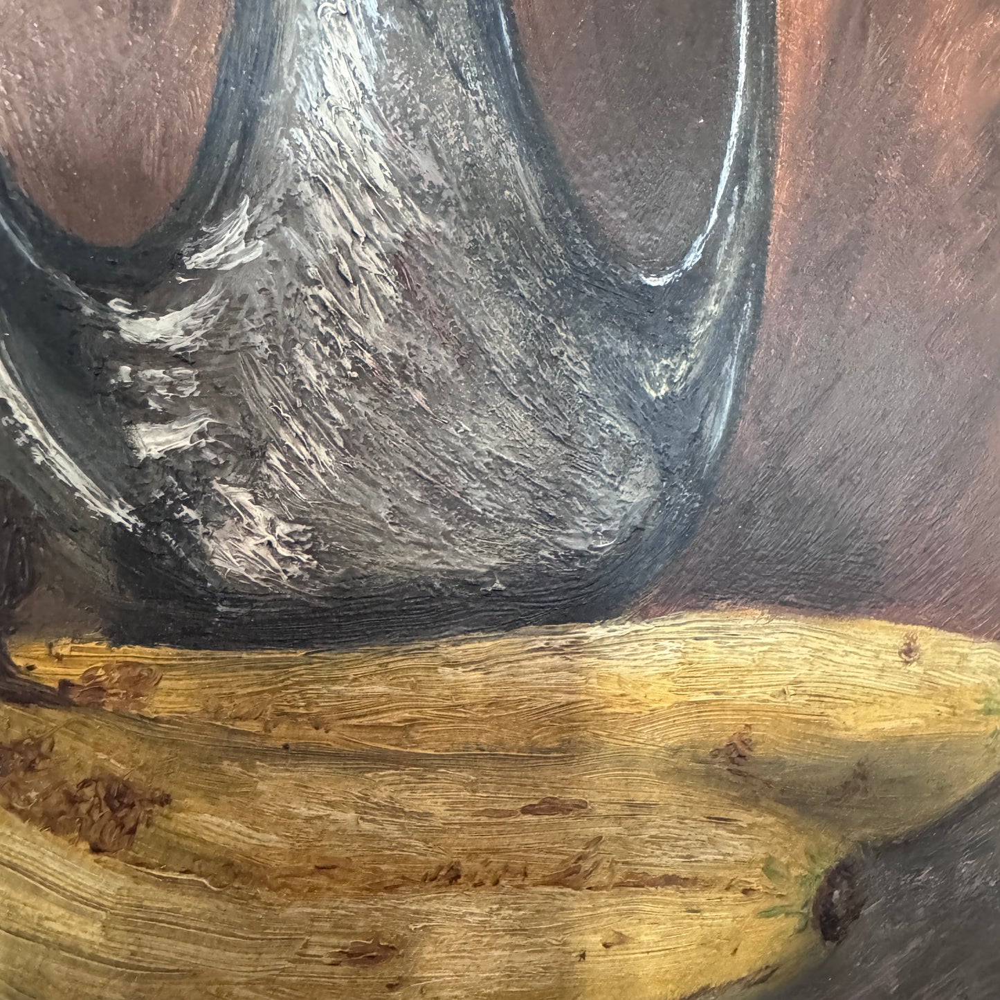 Still Life with Bananas. Vintage Original Oil Painting.