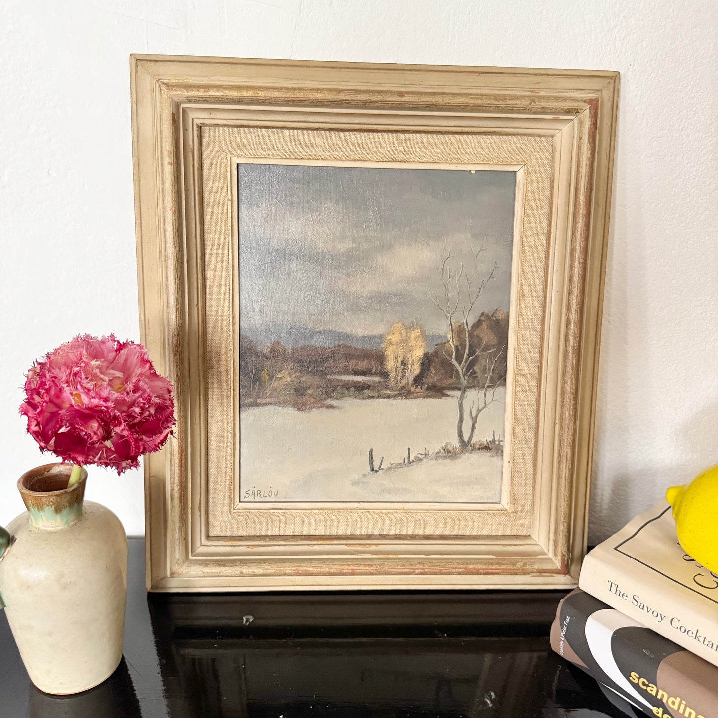 Early Snow 1950. Vintage Swedish Oil Painting