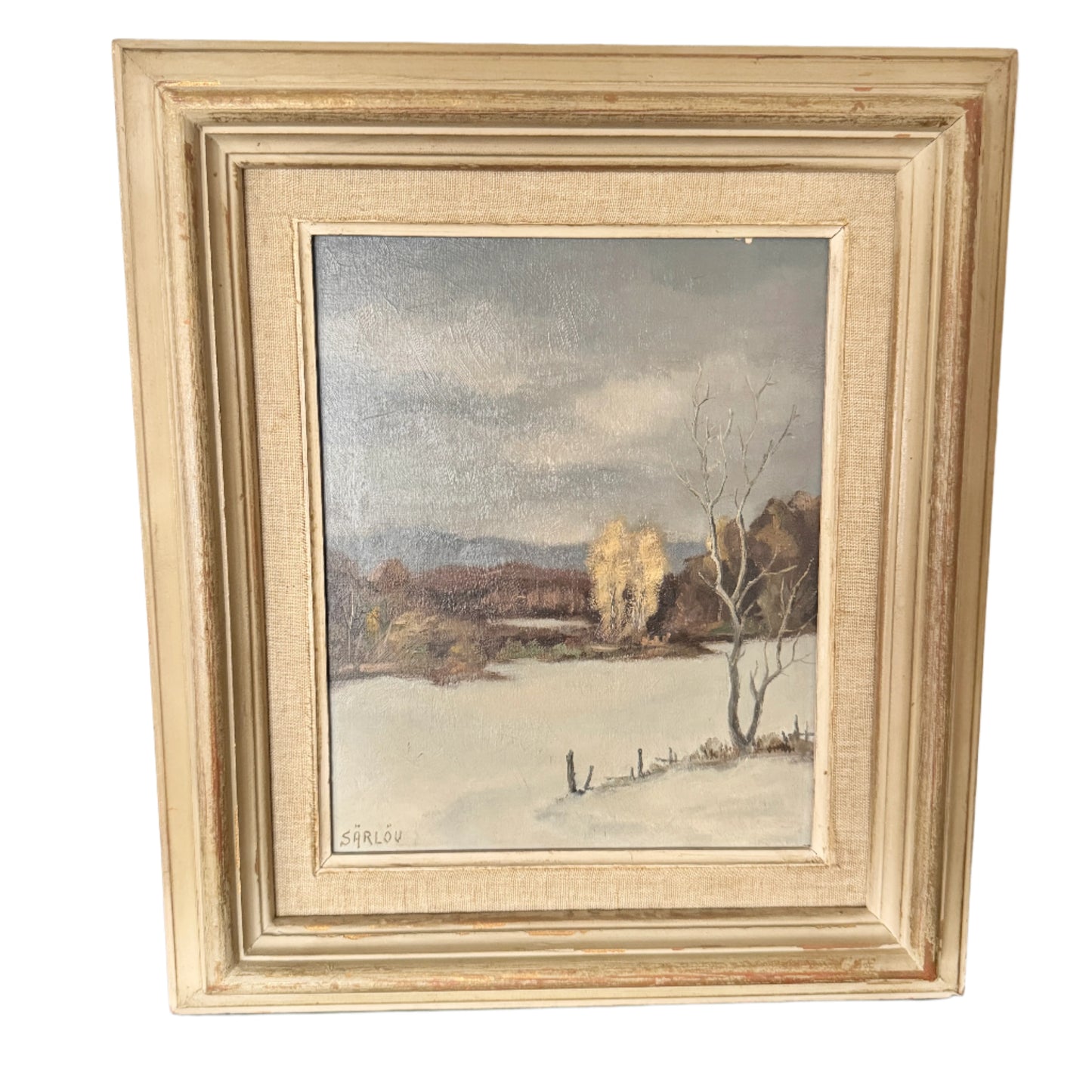 Early Snow 1950. Vintage Swedish Oil Painting