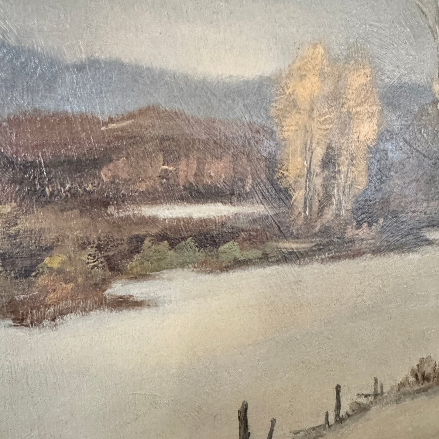 Early Snow 1950. Vintage Swedish Oil Painting