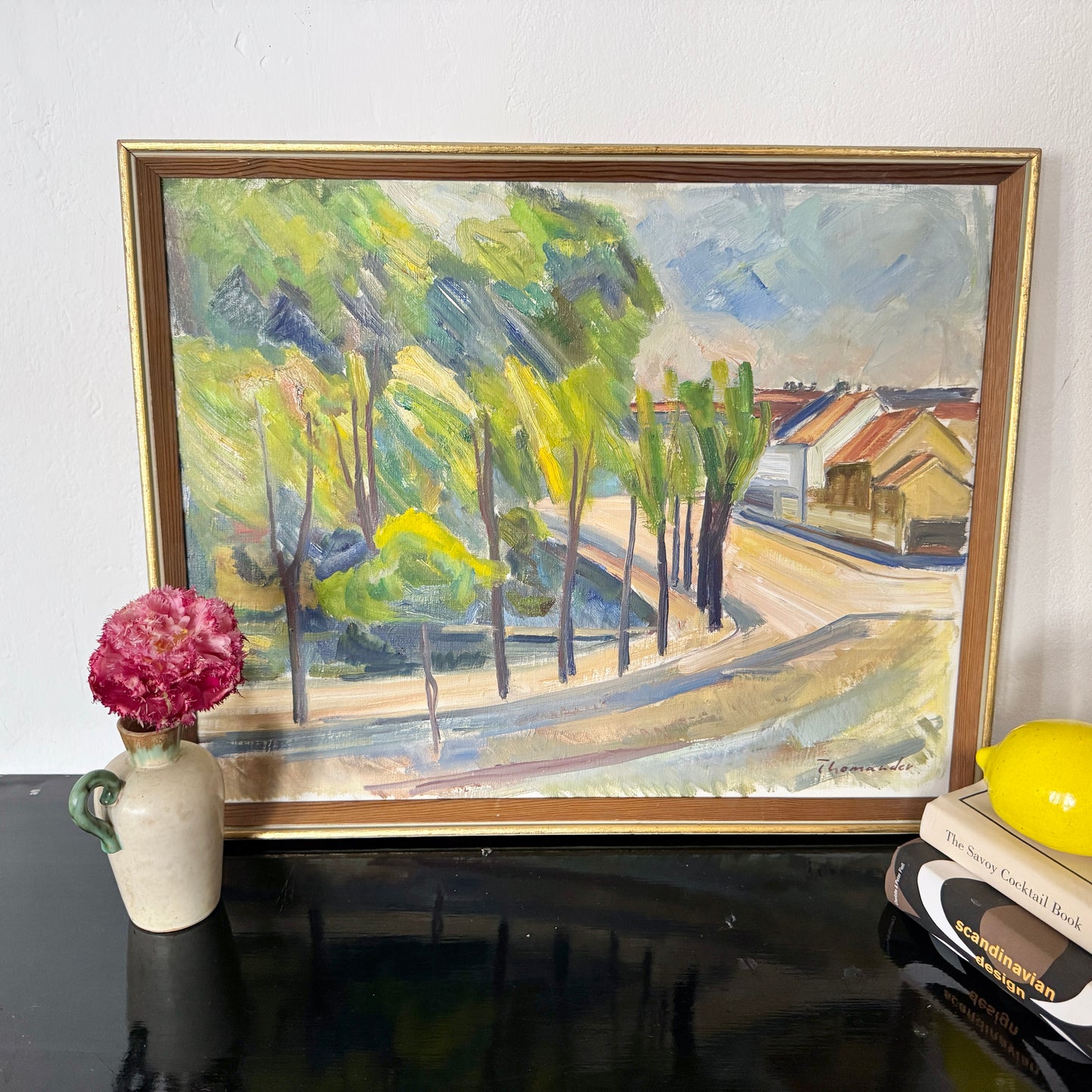 Sunlight on the Bend. Vintage Swedish Mid Century Oil Painting