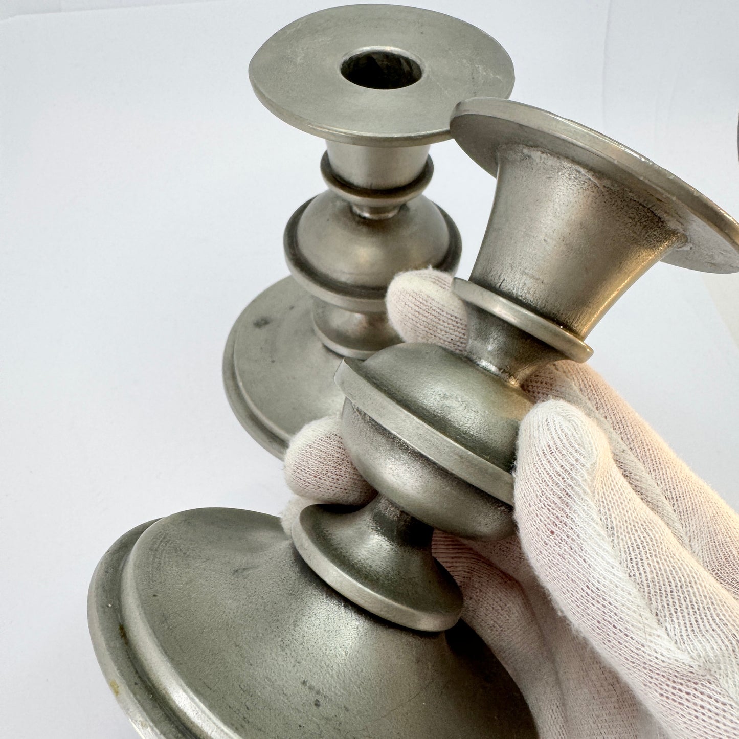 Edvin Ollers for Schreuder & Olsson, Sweden 1955. Vintage Mid-century Pewter Candlesticks