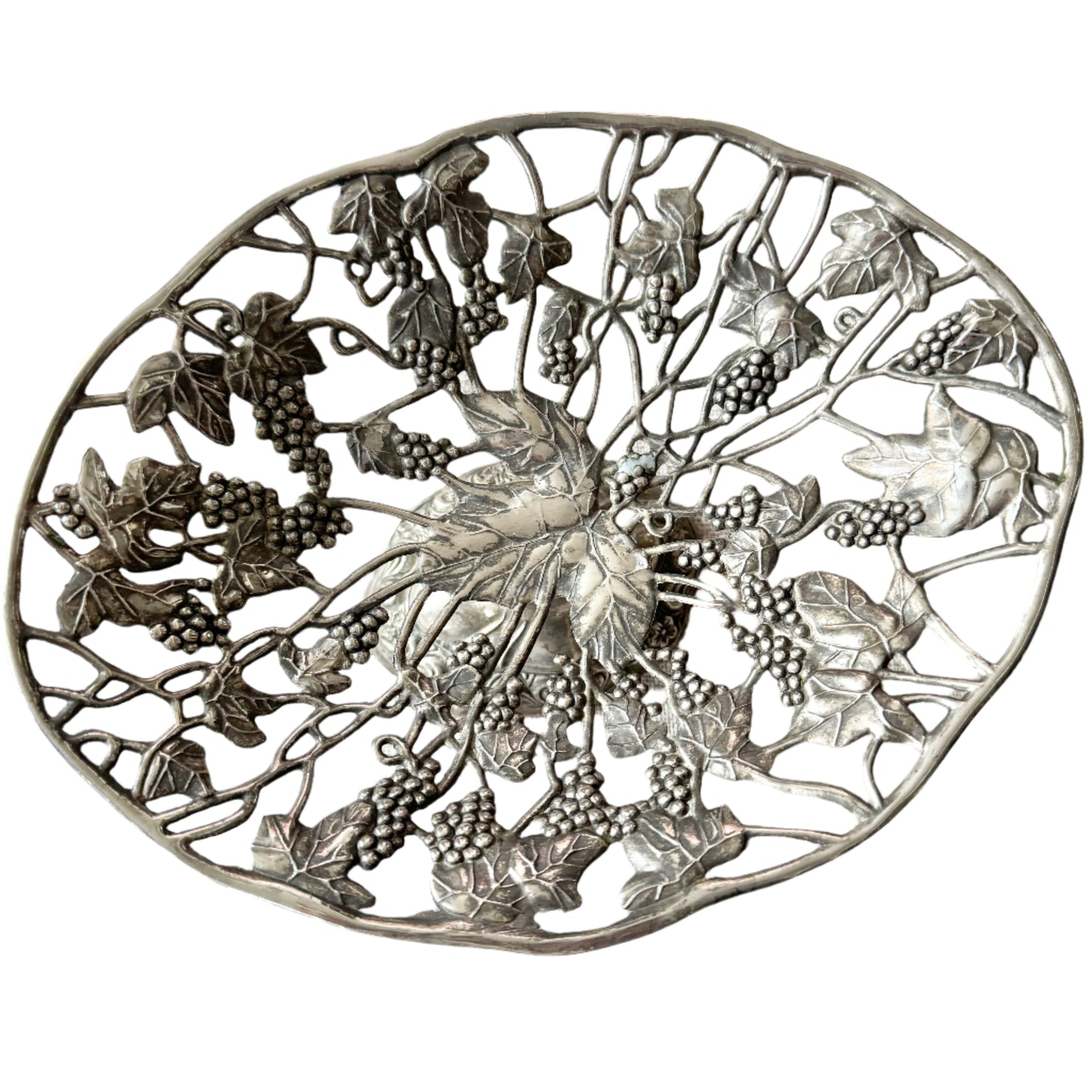 Vintage Silver-plated Metal Grape Basket Bowl.