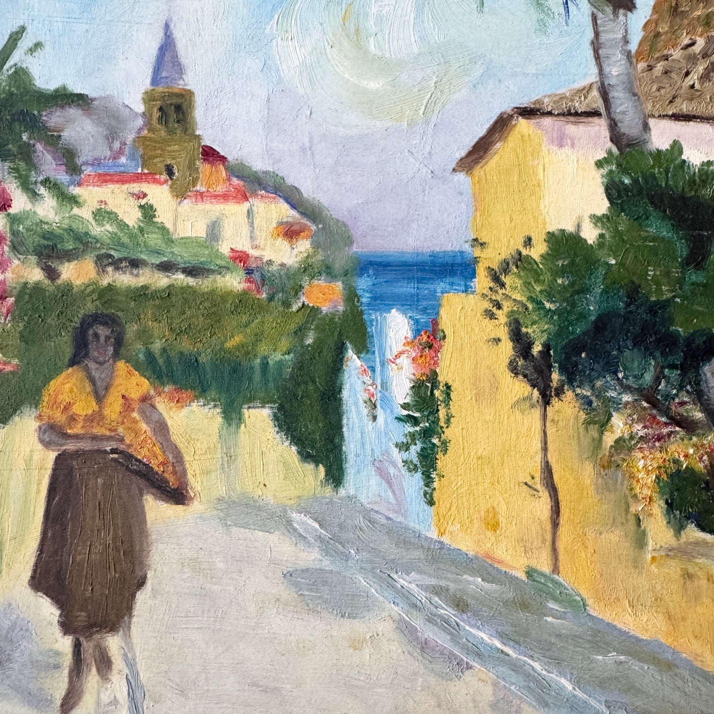 Sunlit Lane. Vintage Oil Painting.