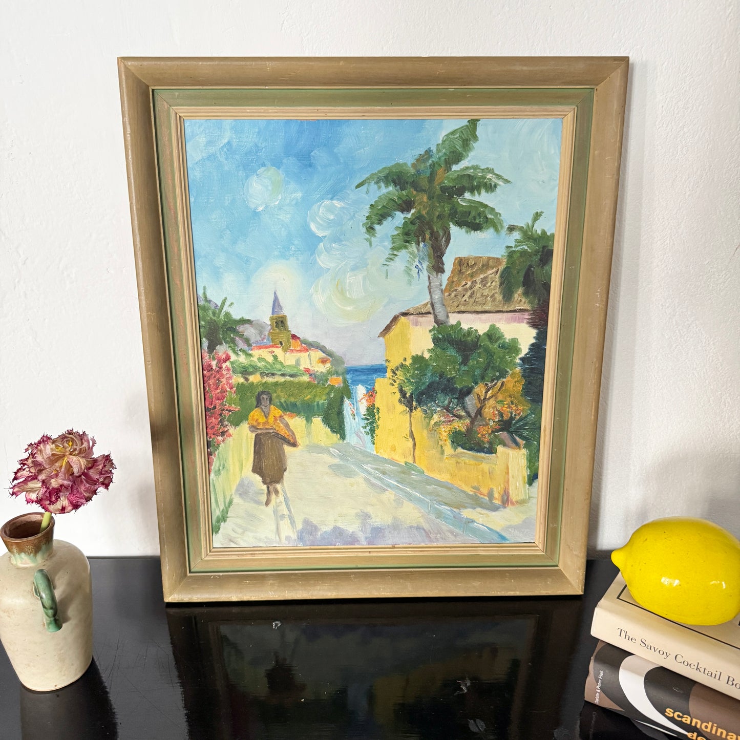 Sunlit Lane. Vintage Oil Painting.