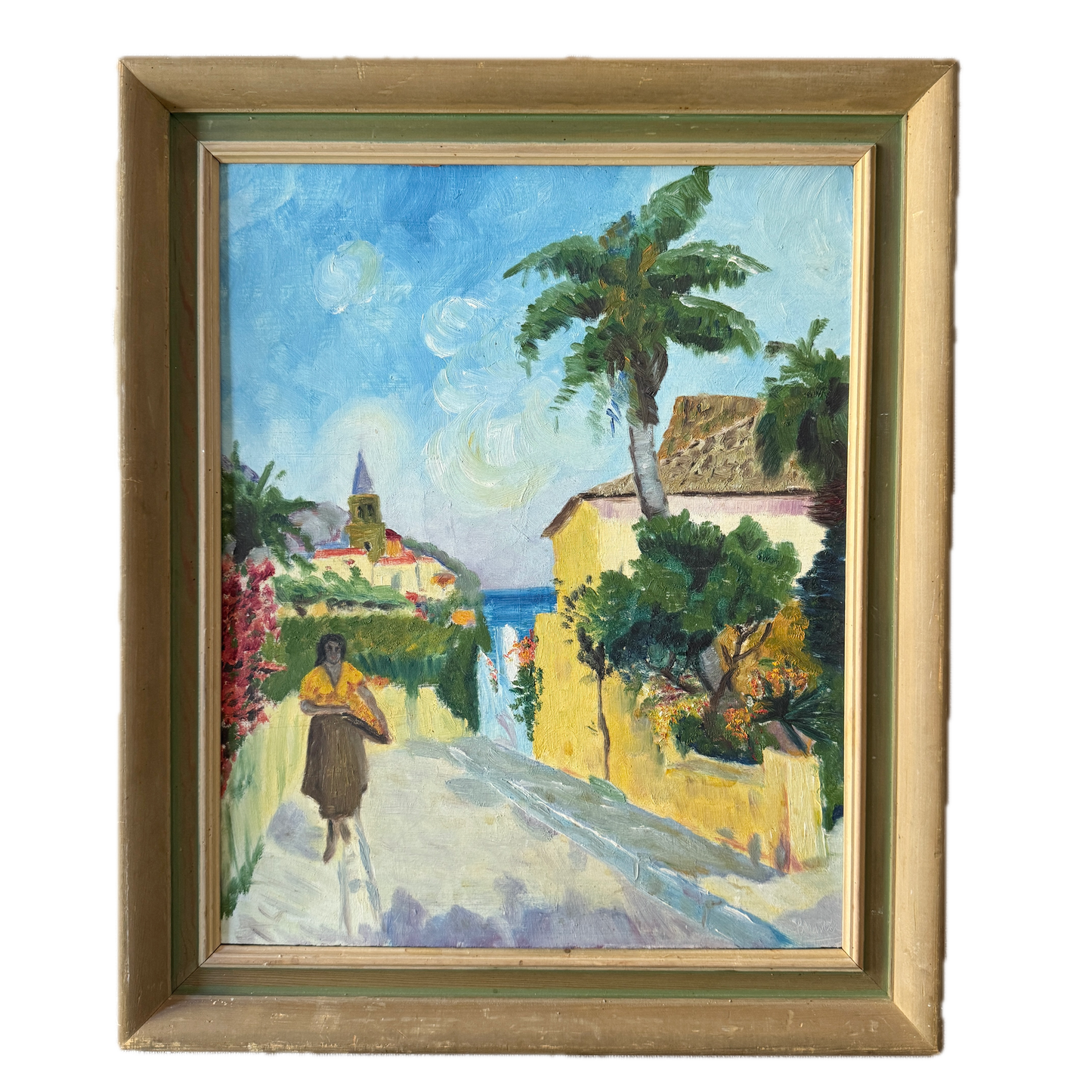 Sunlit Lane. Vintage Oil Painting.