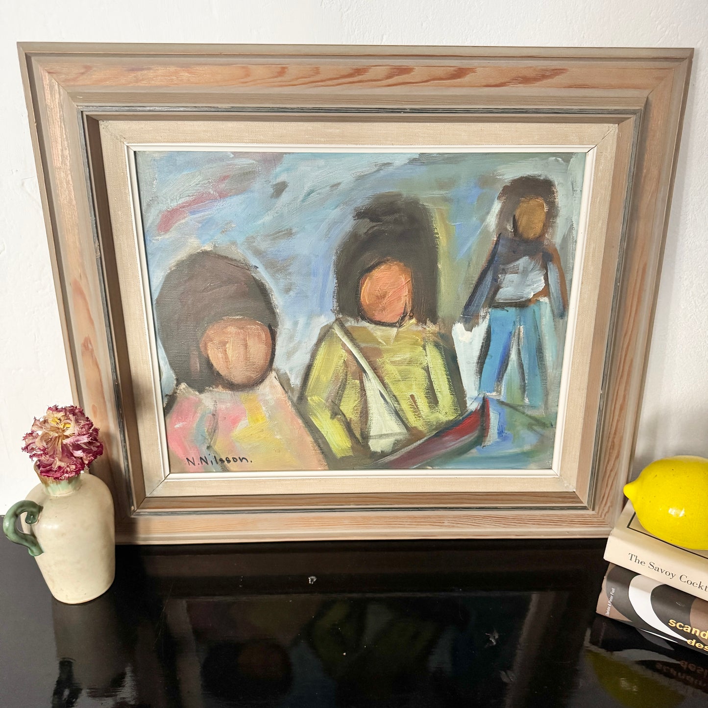 Good Friends. Vintage Swedish Oil Painting.