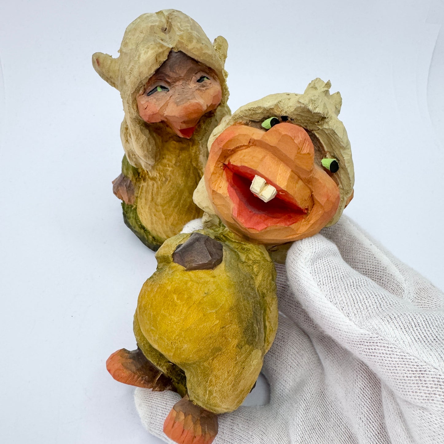 The Happy Troll Couple. Two Vintage Hand-carved Norwegian Trolls