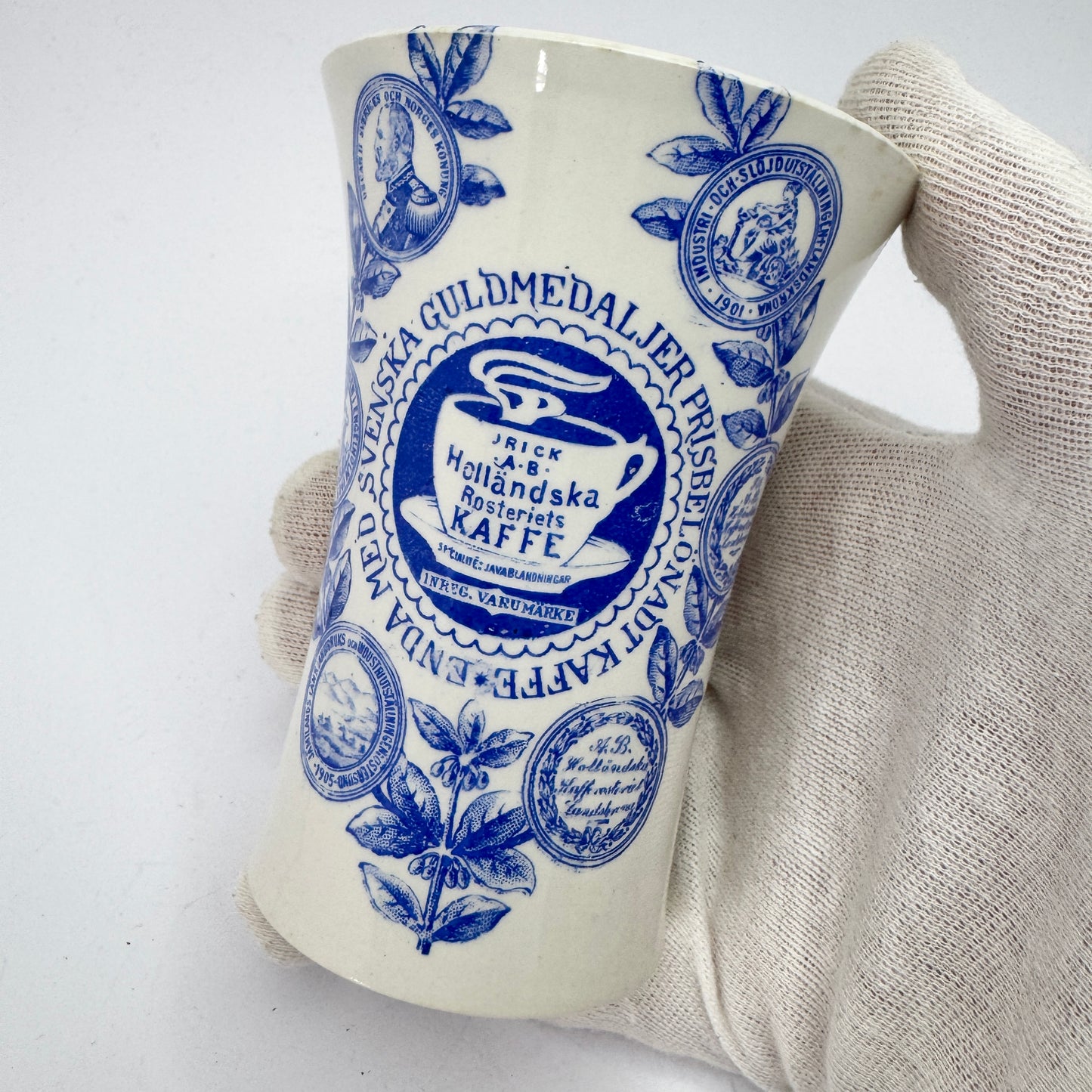 Exhibition Memorabilia Sweden 1907. Antique Jugendstil Porcelain Coffee Mug by Gustafsberg.