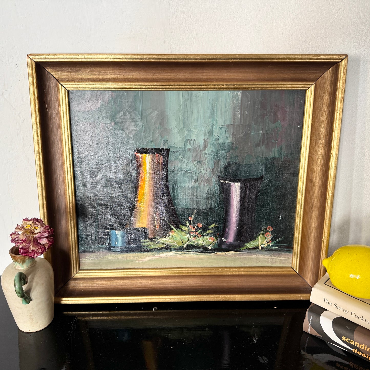 Vessels in Stillness. Vintage Swedish Still Life Oil Painting.
