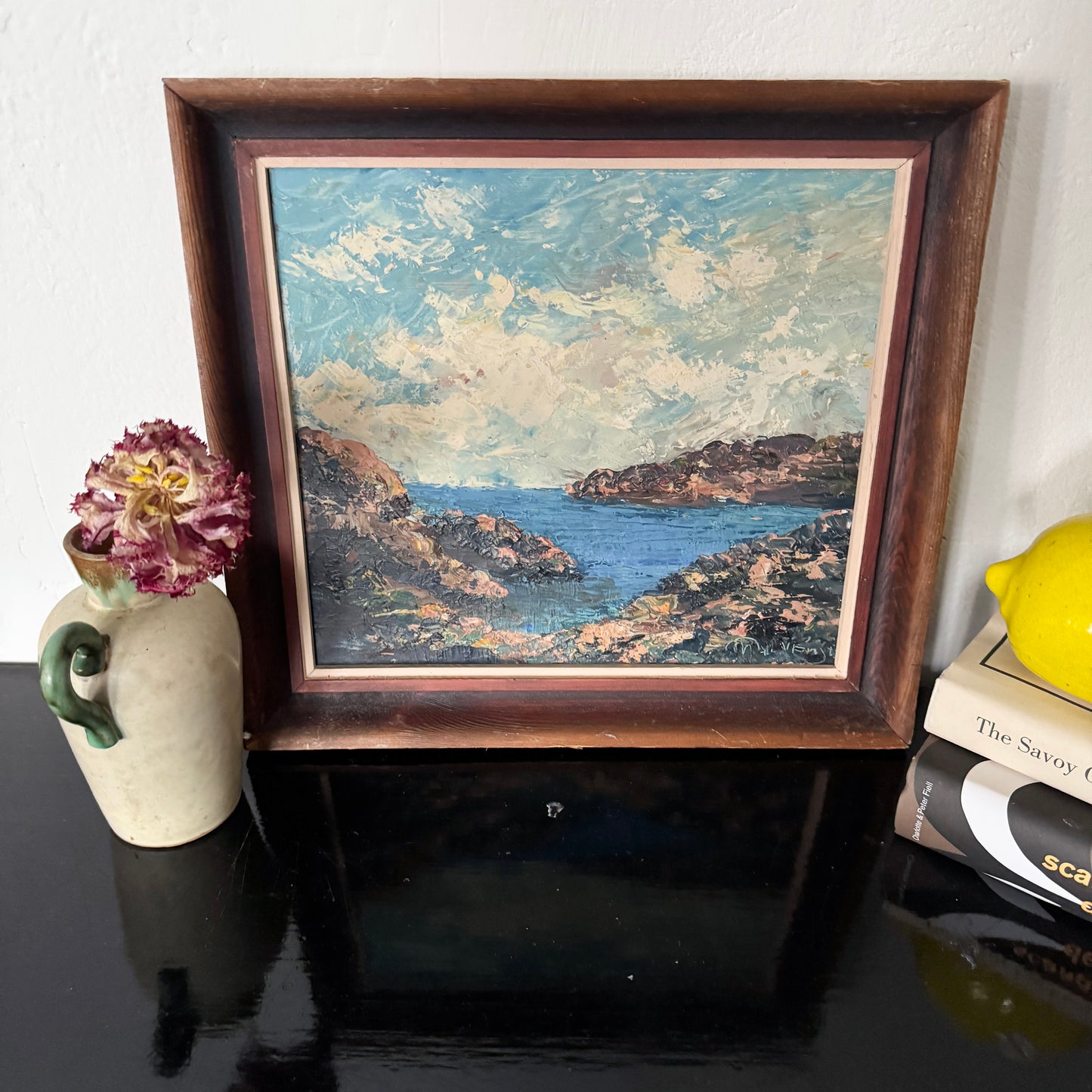 Red Cliffs. Vintage Swedish Oil Painting.