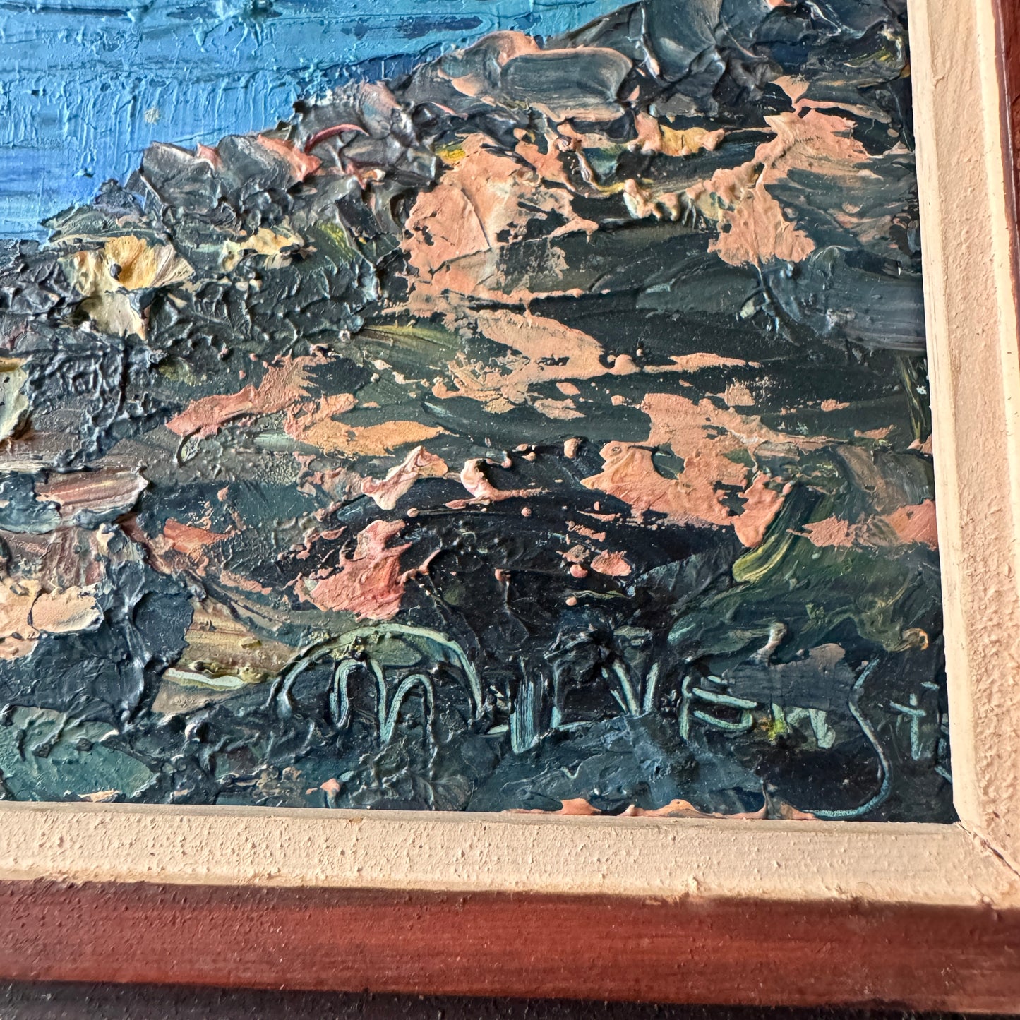 Red Cliffs. Vintage Swedish Oil Painting.