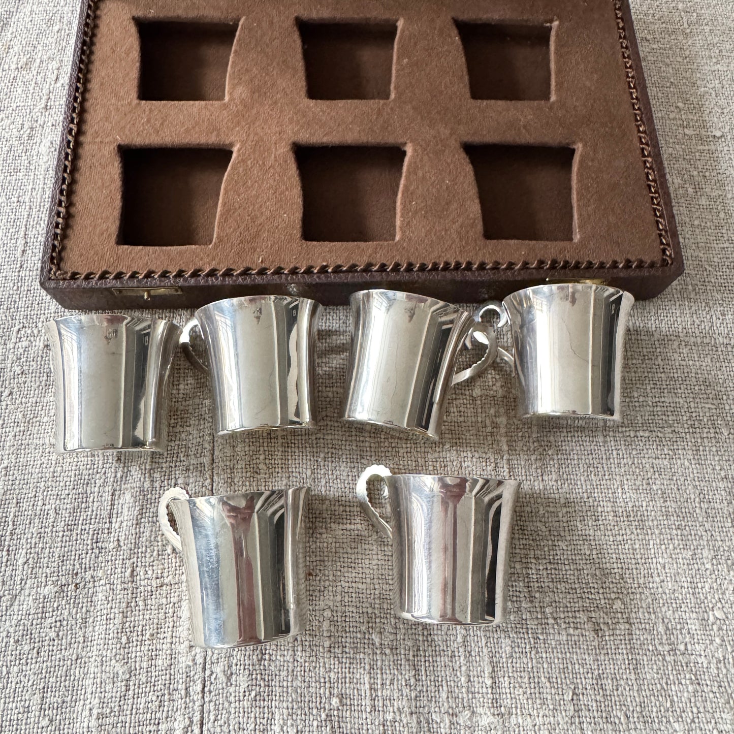 C.G Hallberg, Sweden 1938. Vintage Sterling Silver Boxed Liquor Cups