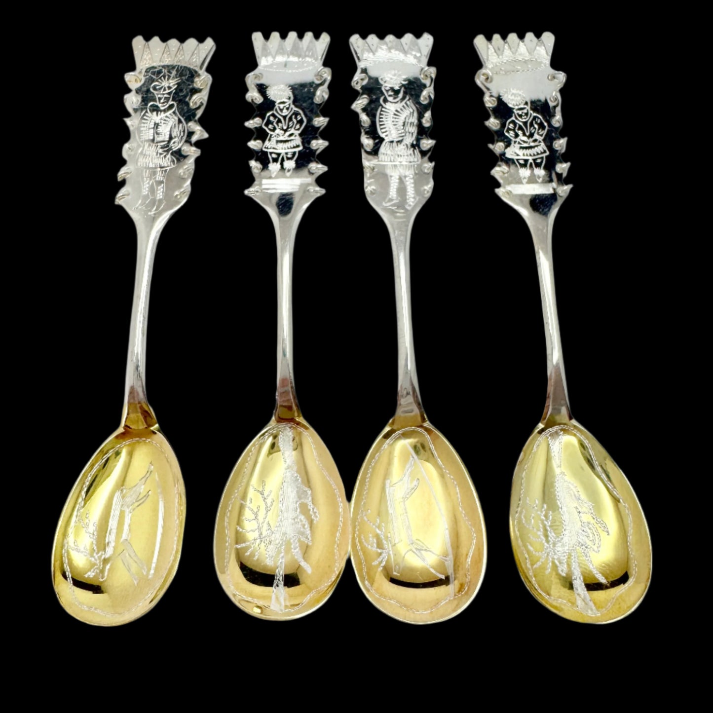 Sweden. Vintage Solid Silver Sami / Laplander Traditional "Fika" Spoons.