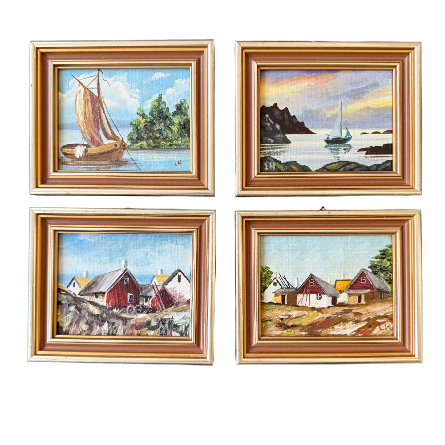 Swedish Landscape. 4 Vintage Miniature Oil Paintings.