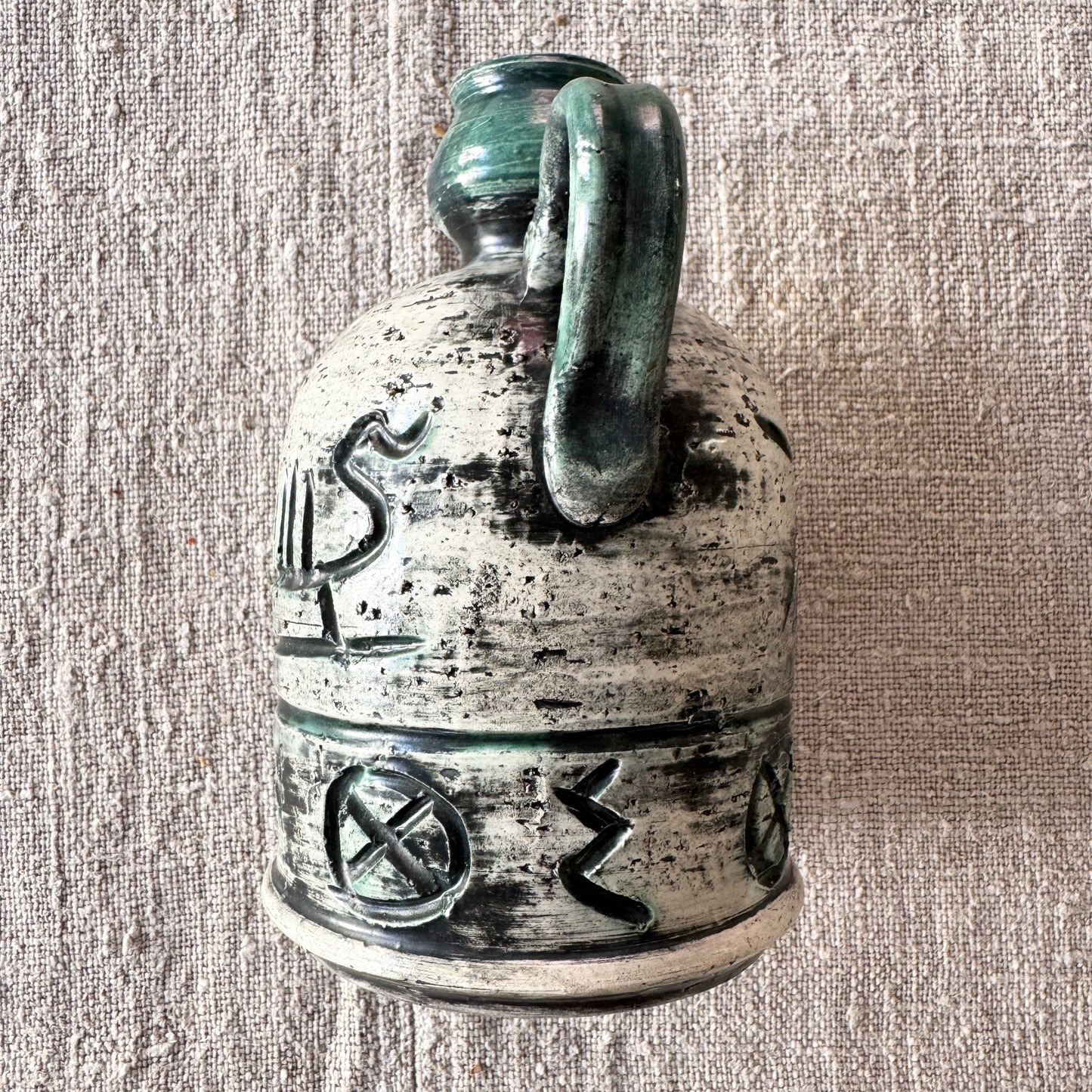 Arol, Norway. Vintage Stoneware Viking Ship Runes Candleholder Vase.