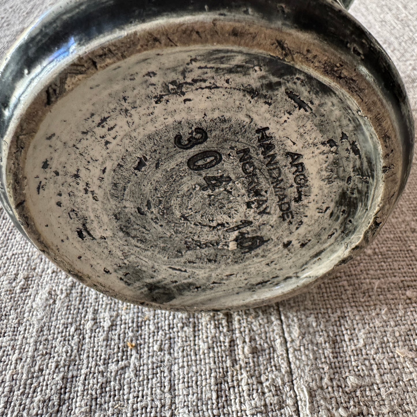 Arol, Norway. Vintage Stoneware Viking Ship Runes Candleholder Vase.