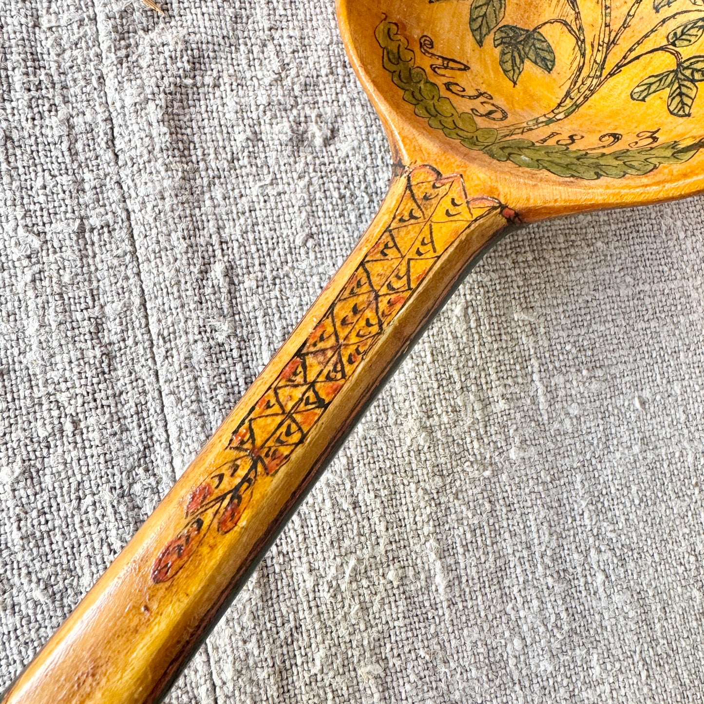Sweden year 1893. Antique Large 17" Hand-painted Decorative Folk Art Wood Scoop.