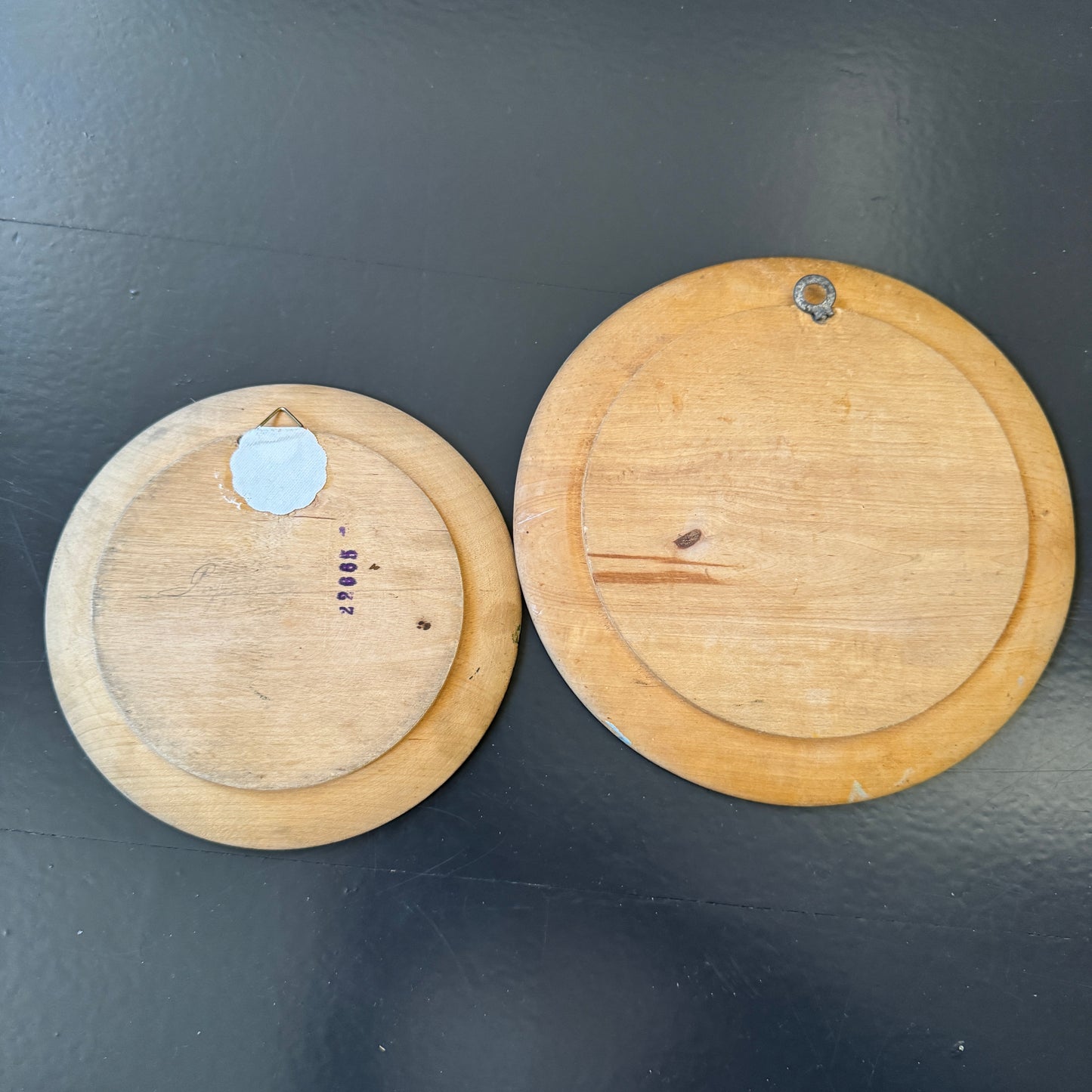 Sweden c 1910s. Two Antique Folk Art Hand-painted Wood Wall Plates