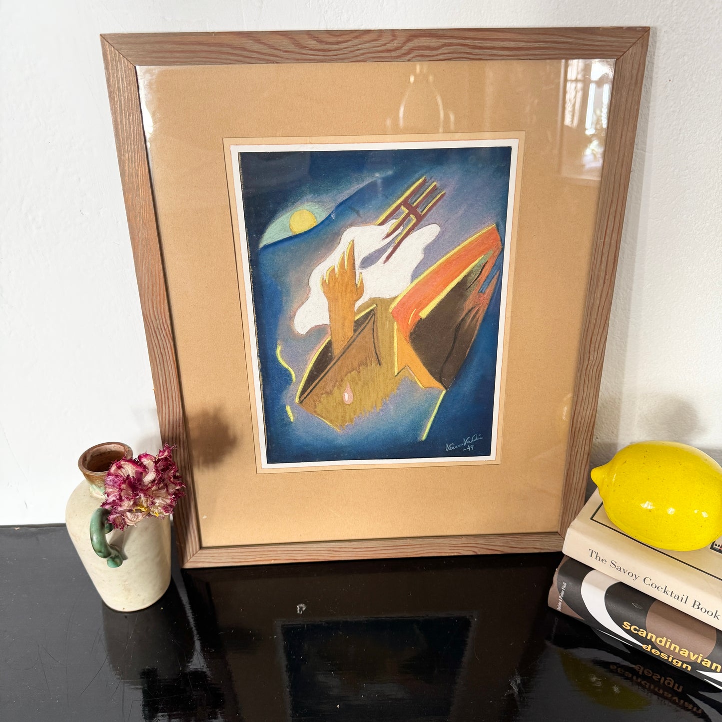 Between Realms 1949. Vintage Gouache Painting