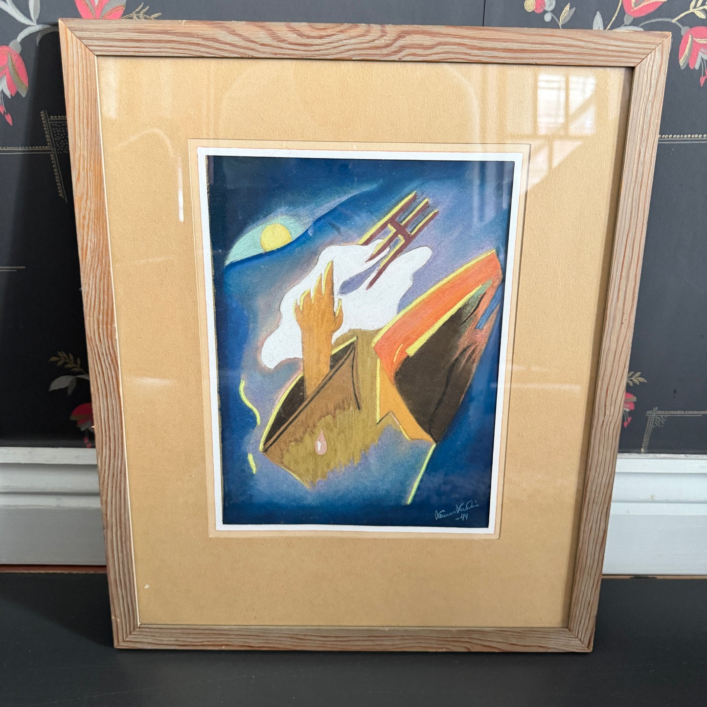 Between Realms 1949. Vintage Gouache Painting