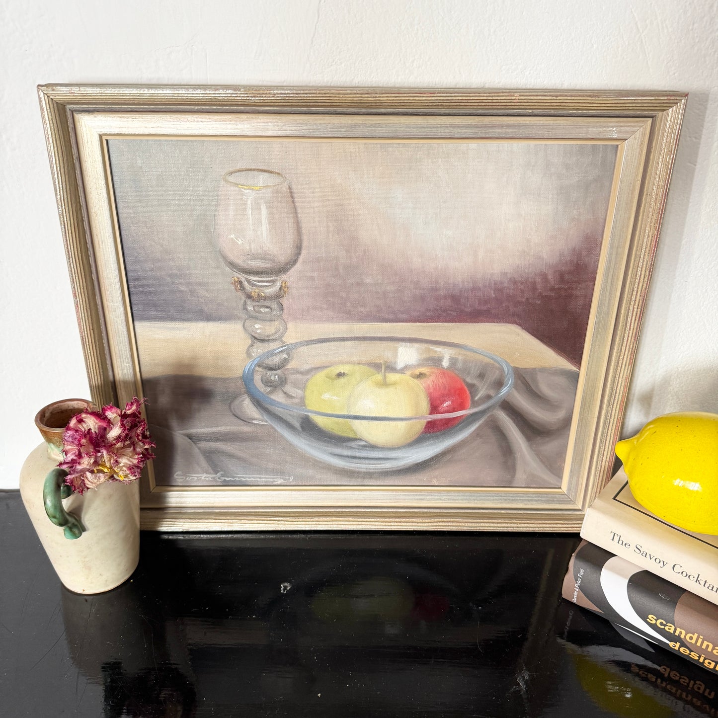 Threefold. Vintage Swedish Still Life Oil Painting.