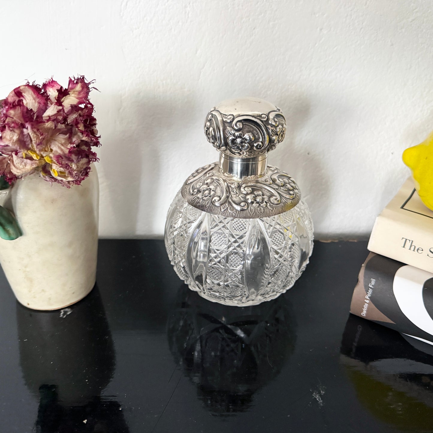 William Hutton & Sons Ltd. Birmingham. Large Antique Sterling Cut Glass Perfume Bottle