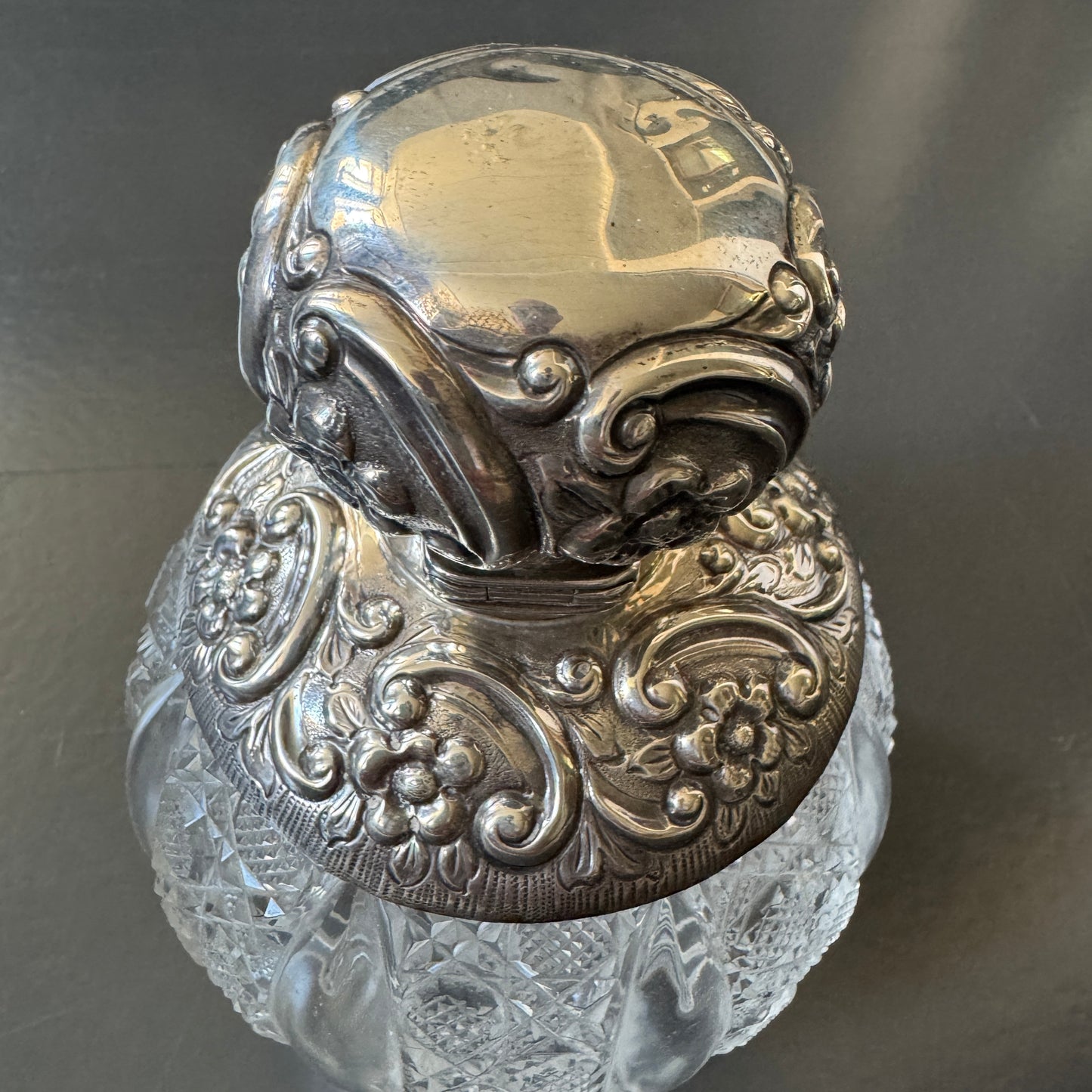 William Hutton & Sons Ltd. Birmingham. Large Antique Sterling Cut Glass Perfume Bottle