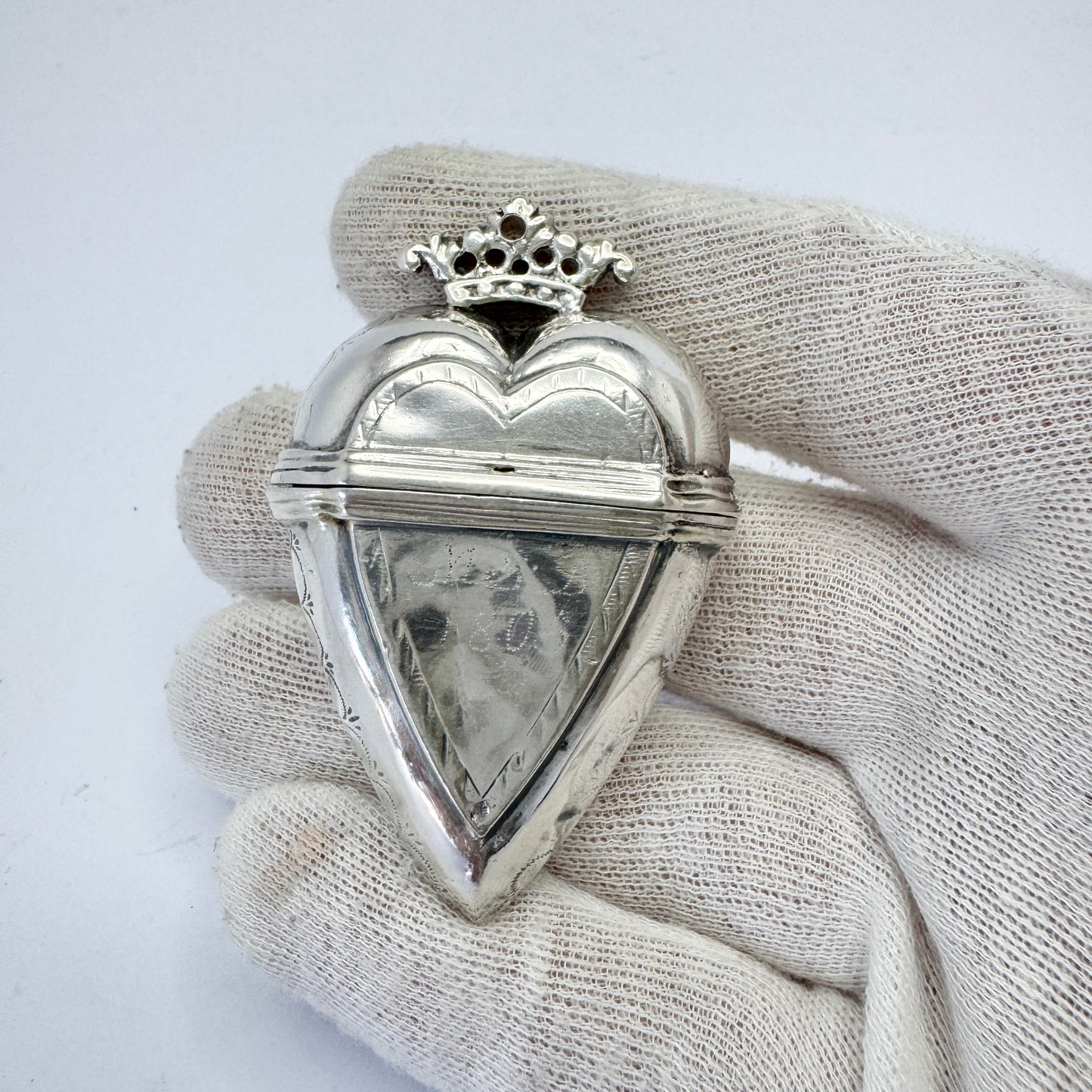 Denmark 1805. Antique Georgian Crowned Heart Silver Vinaigrette Fiancée Gift.