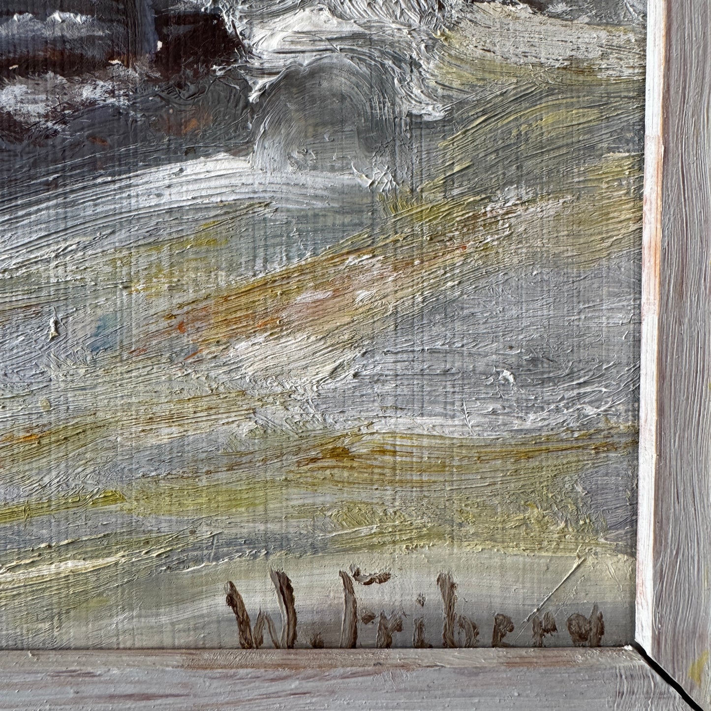 Golden Firs, Quiet Snow. Vintage Swedish Oil Painting.