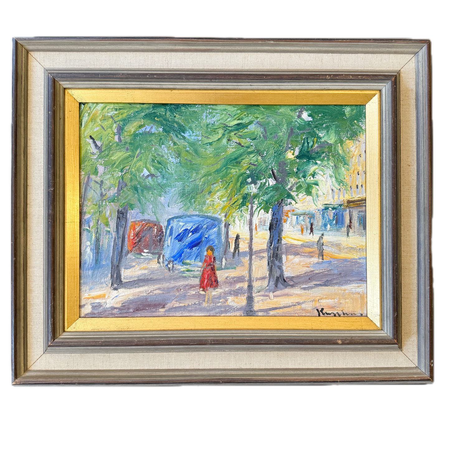 The Lady in Red 1956. Vintage Oil Painting.
