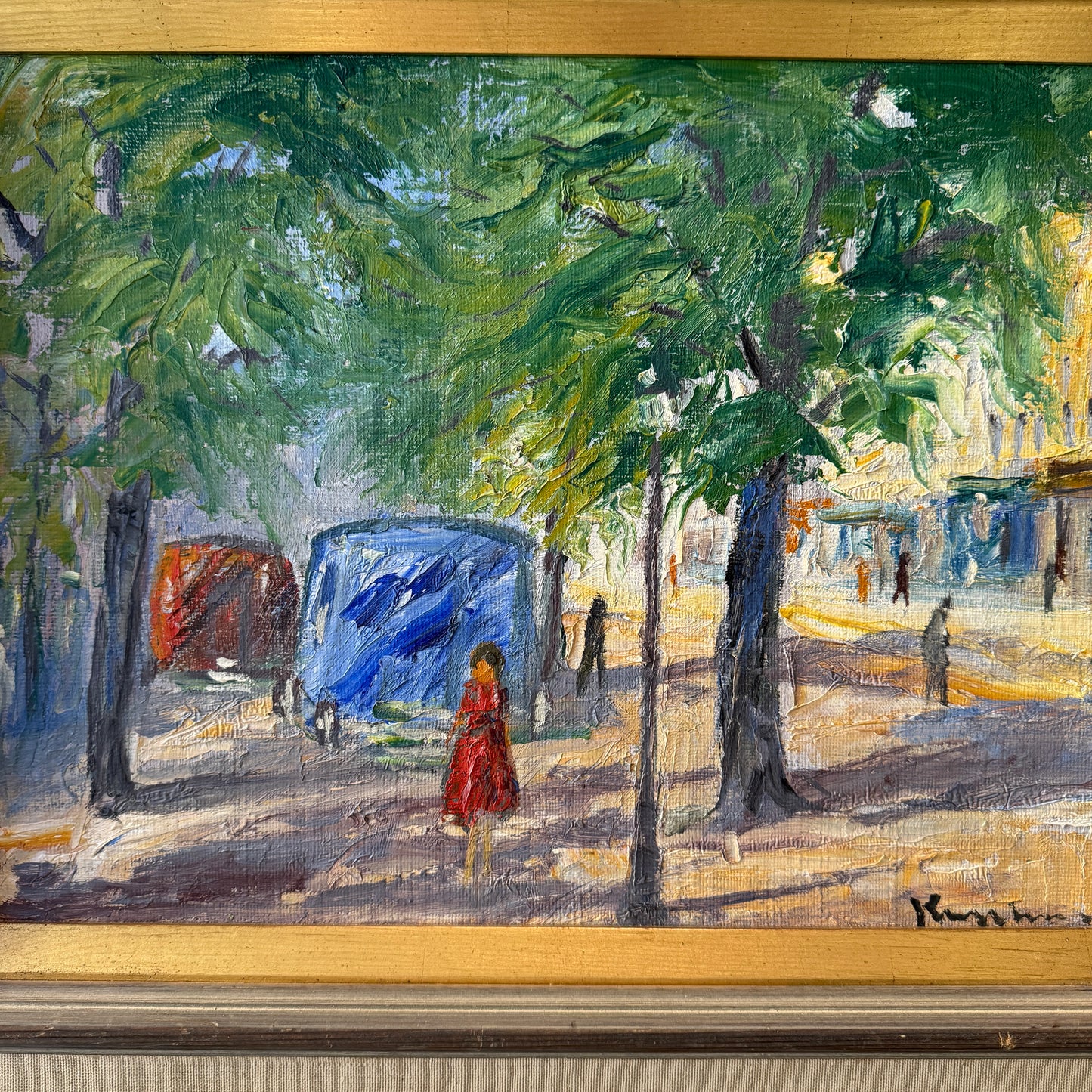 The Lady in Red 1956. Vintage Oil Painting.