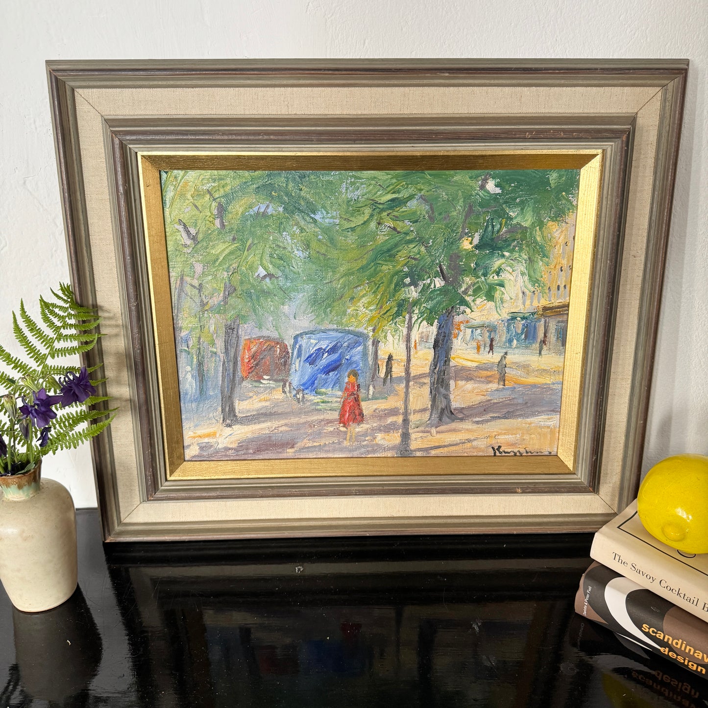 The Lady in Red 1956. Vintage Oil Painting.