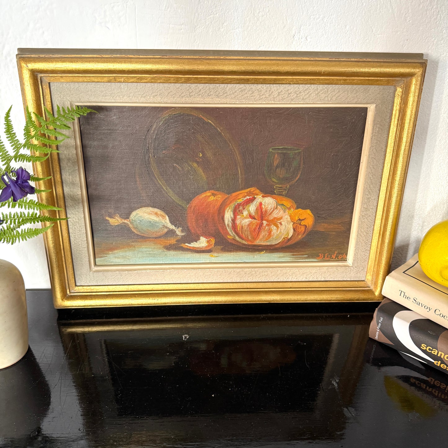 Amber Still Life 1904. Antique Oil Painting.