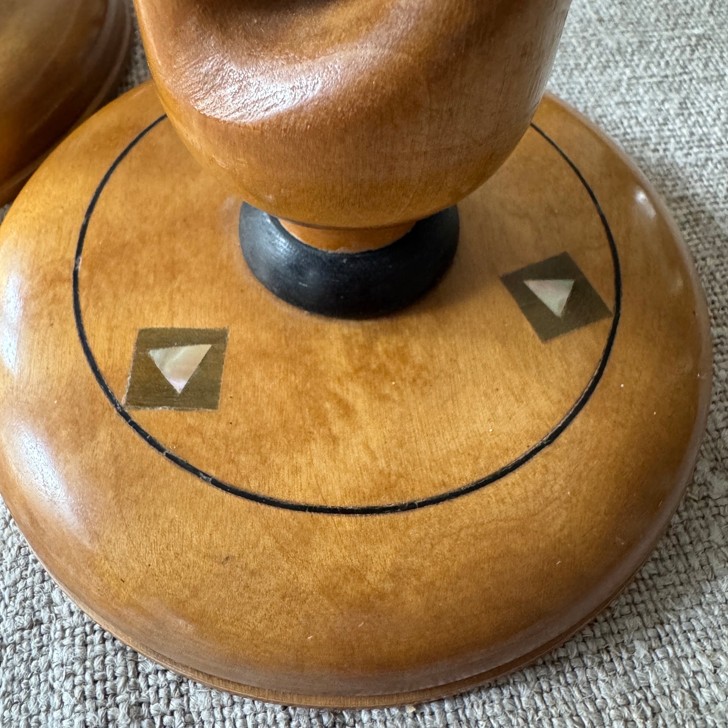 Johan Norin, Sweden 1962. Vintage Hand-made Wood with Inlay Candlesticks.